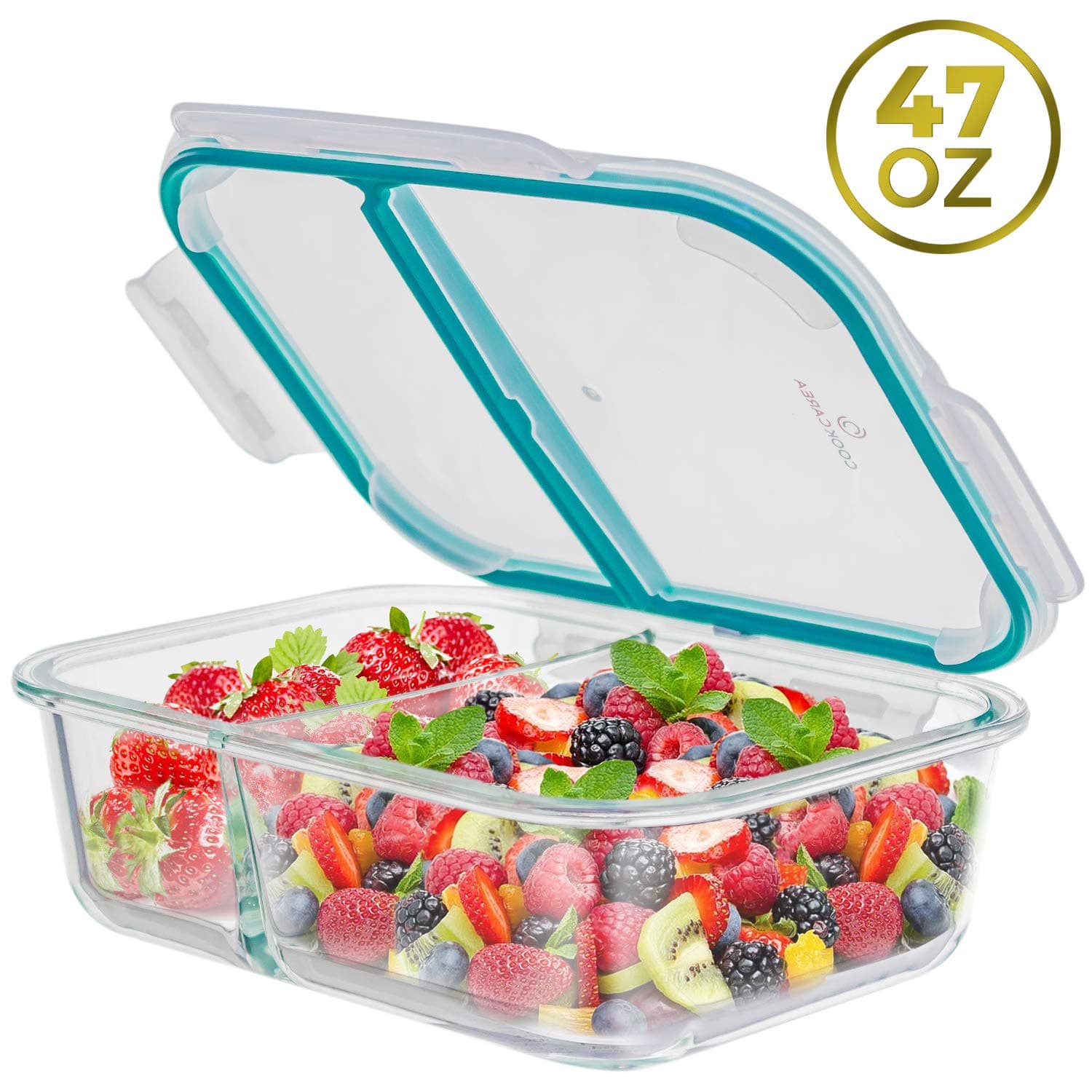 47 OZ Glass Meal Prep Containers 2 Compartments - Glass Food Storage Containers Food Prep Containers with Lids, Airtight Food Storage Containers, Glass Bento Box Lunch Containers