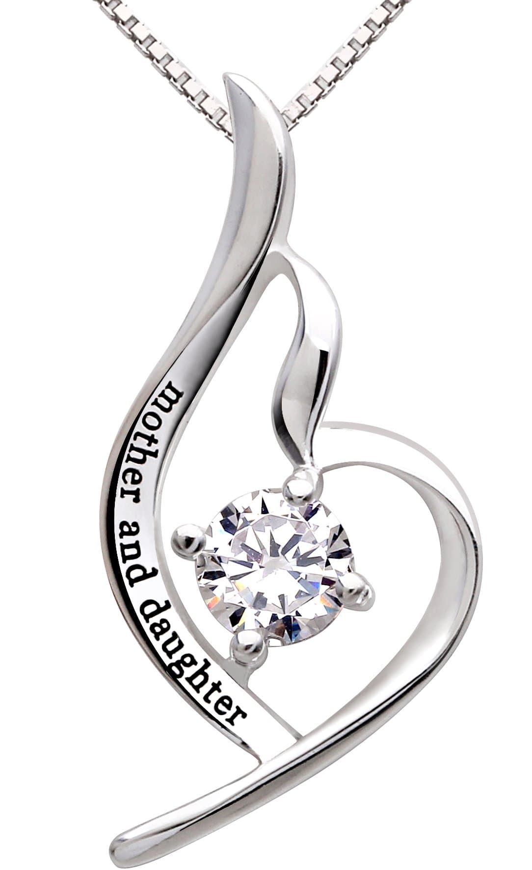 ALOVJewelry Sterling Silver "mother and daughter" Cubic Zirconia Pendant Necklace