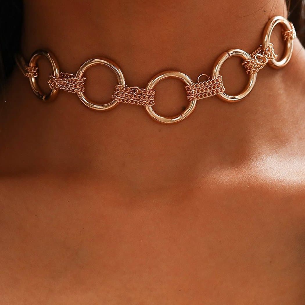 Chicer Gold Choker Necklaces Fashion Sexy Jewelry with O Circle for Women and Girl