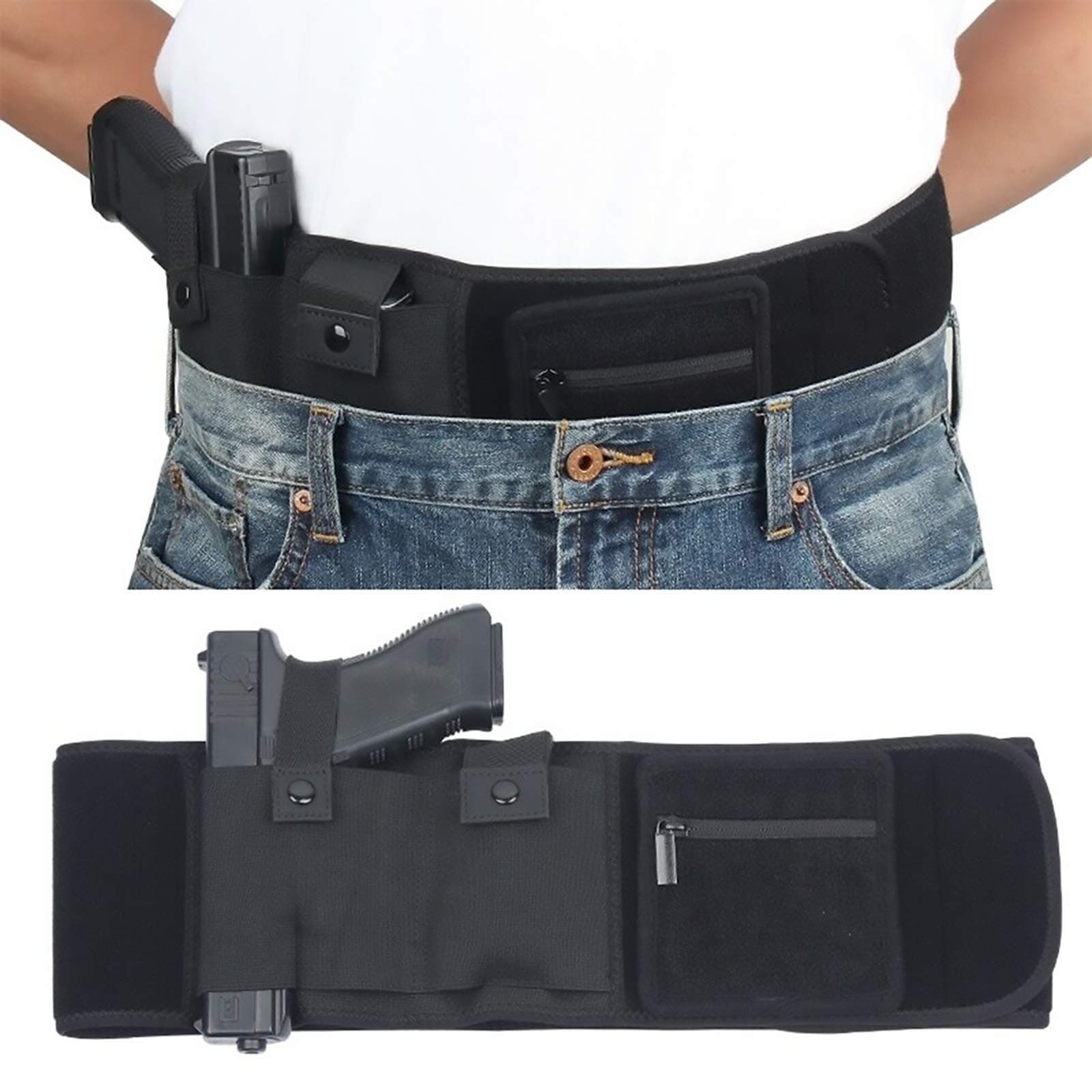 Black Waist Holster 109 X 13 Cm Shooting Sports Composite Breathable Neoprene Material Left and Right Hand Invisible Waist Sleeve Gun Bag