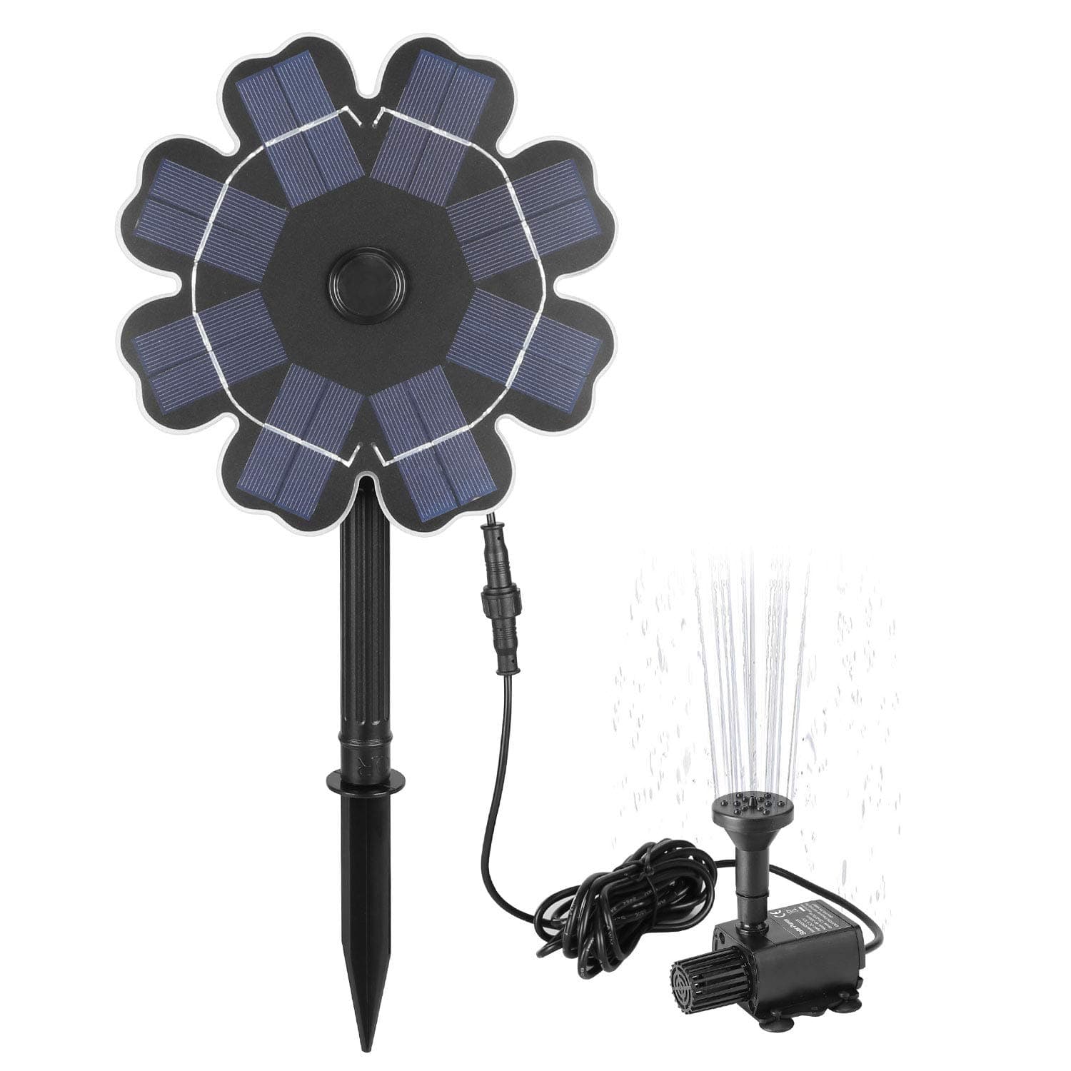 Richarm Solar Pump Bird Bath Fountain 2.5W Φ7.7“ Solar Panel Water Features with Stake 9.84ft Cable Outdoor Solar Garden Fountain for Pond,Pool,Lawn