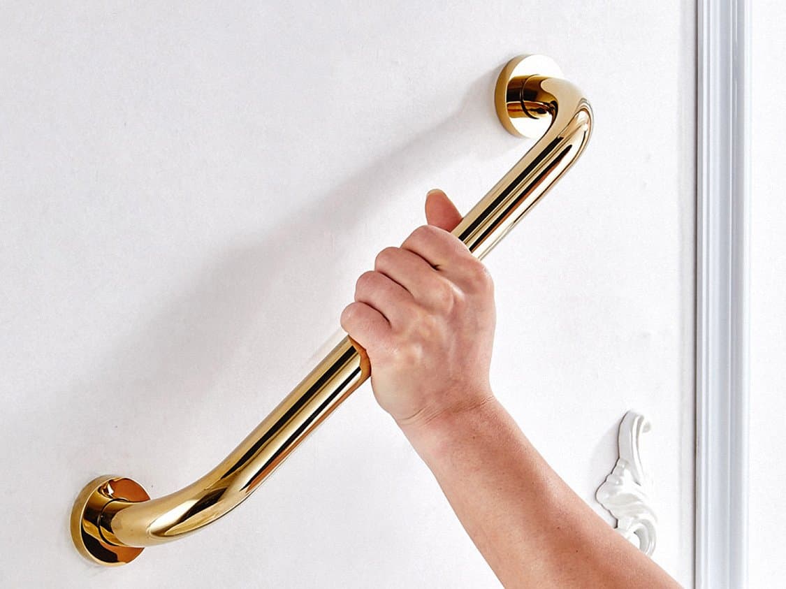 12-Inch Grab Bar for Hotel/Motel/Home Shower Safety, Solid Brass, Polished Gold, Heavy-Duty Construction Armrest, Bathroom Bathtub Handrail