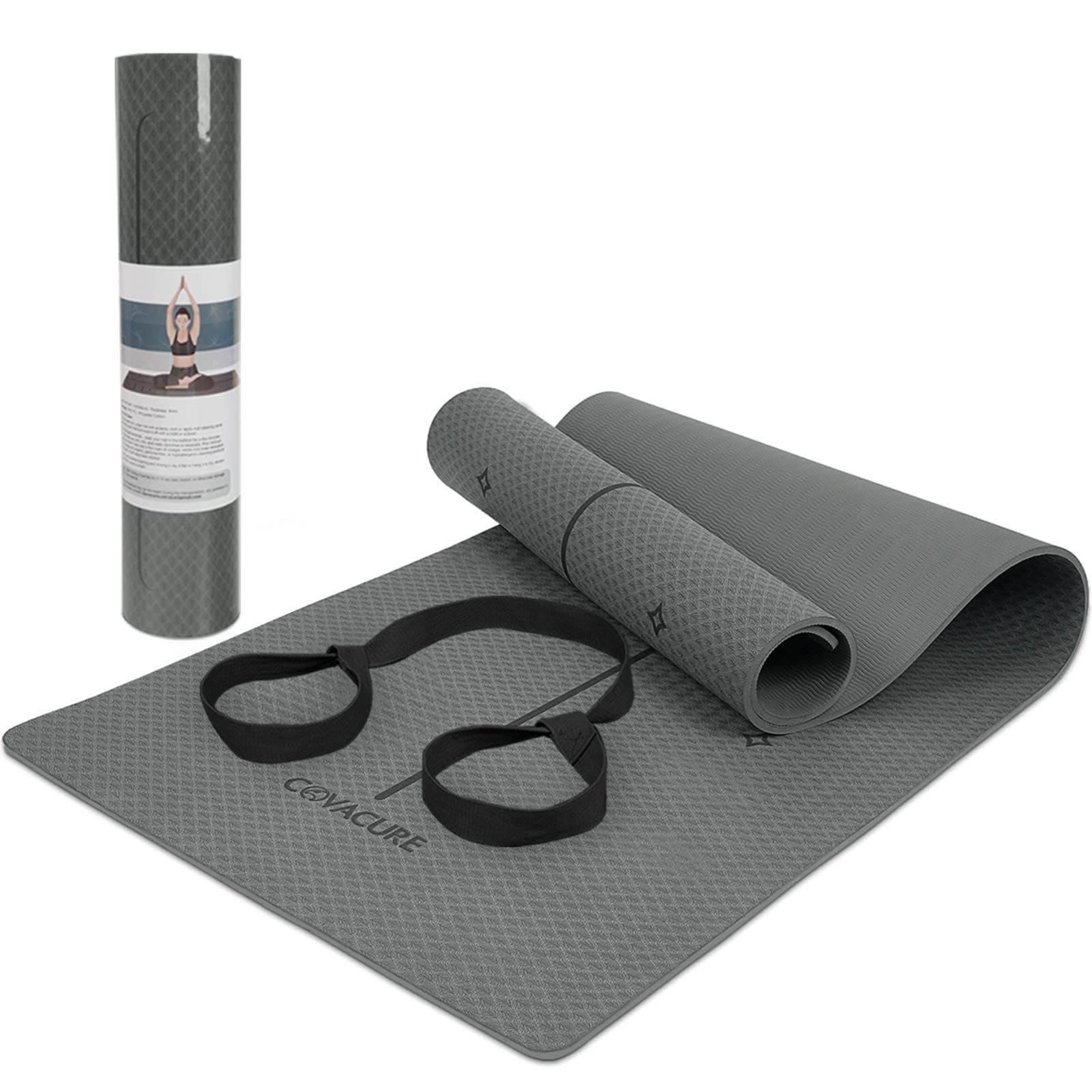 Covacure, Non Slip Yoga Mat Eco Friendly with Carrying Strap, Yoga Mat for Pilates and Floor Exercises