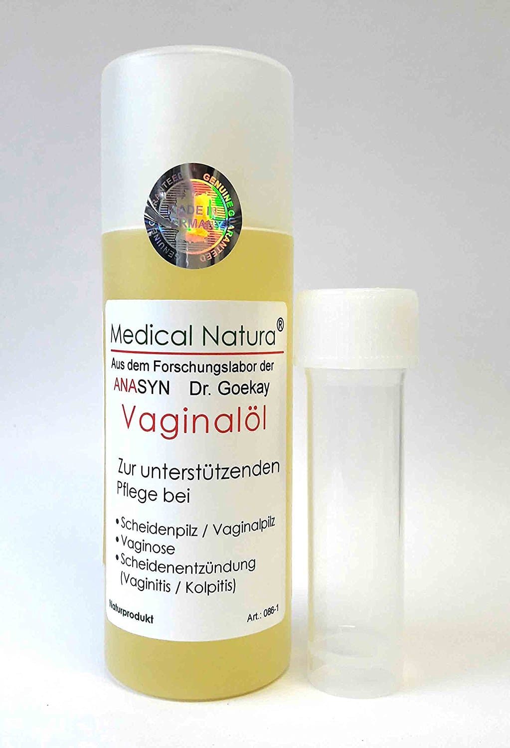 200 ml Moisturizing oil (incl. 1x tube for tampon dipping). Natural oil for the care of vaginal and anal cracking, itching, burning, pain. EFFECTIVE, FAST, RELIABLE. Applicable on the vaginal area and anus. Also causes light cooling and a pleasant scent (lavender scent) in the intimate zone. Very simple and practical application. Not suitable for use with condoms. Without artificial additives. Sufficient for 40-60 applications (depending on tampon size). Natural product!