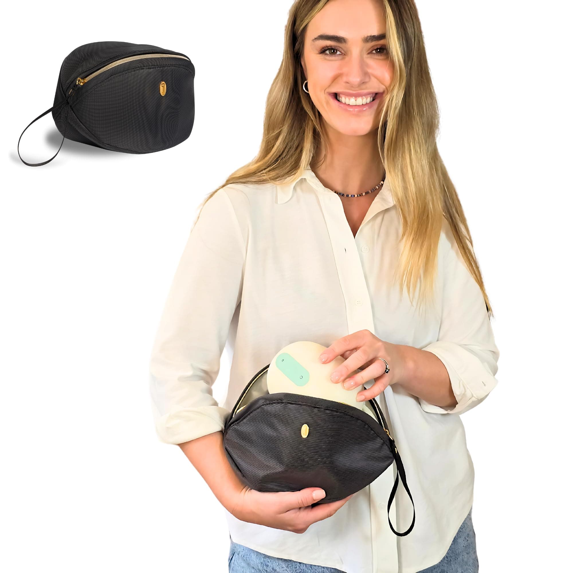 Wearable Breast Pump Bag - Fits Elvie, Willow, Momcozy and All Others - Black Small Pump Bag with Wrist Strap – Hands-Free Pump Carrying Case and Storage for Travel
