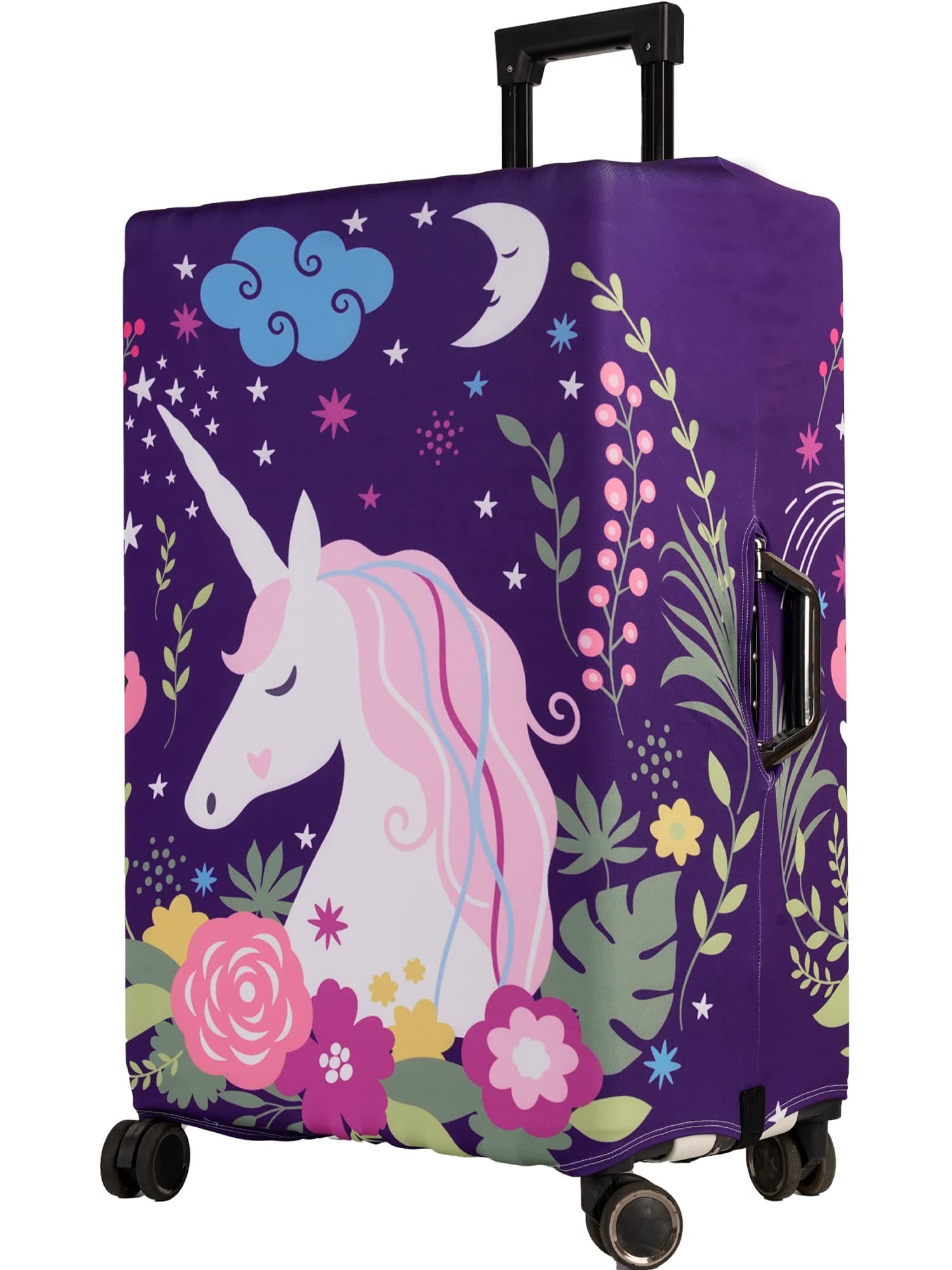 OSVINO Luggage Cover Cartoon Cute Unicorn Durable Elastic Travel Suitcase Protector, Unicorn E, L(for 26"-28" Lugggage)