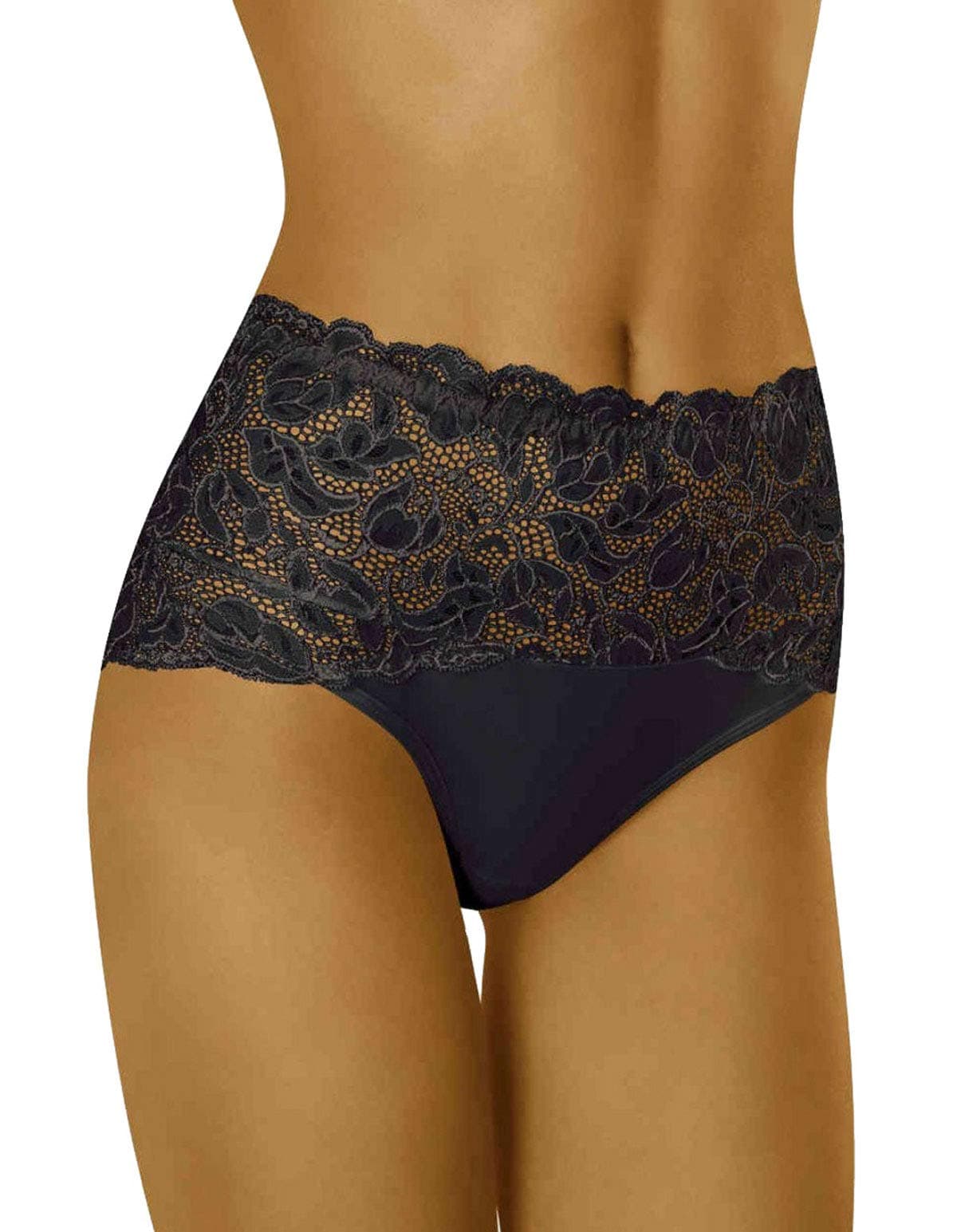 WolbarWomen's Lace High Waist Briefs WB414, Black,XL