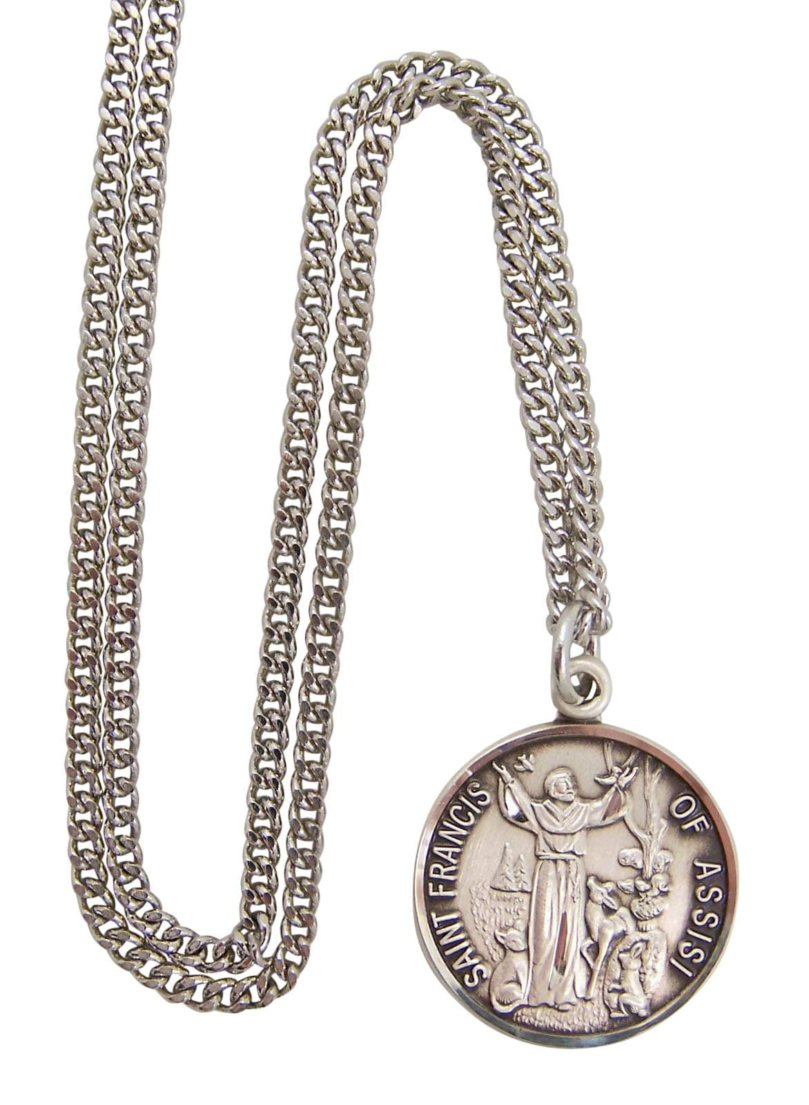 Sterling Silver Catholic Patron Saint Francis of Assisi Round Medal Pendant, 13/16 Inch, sterling