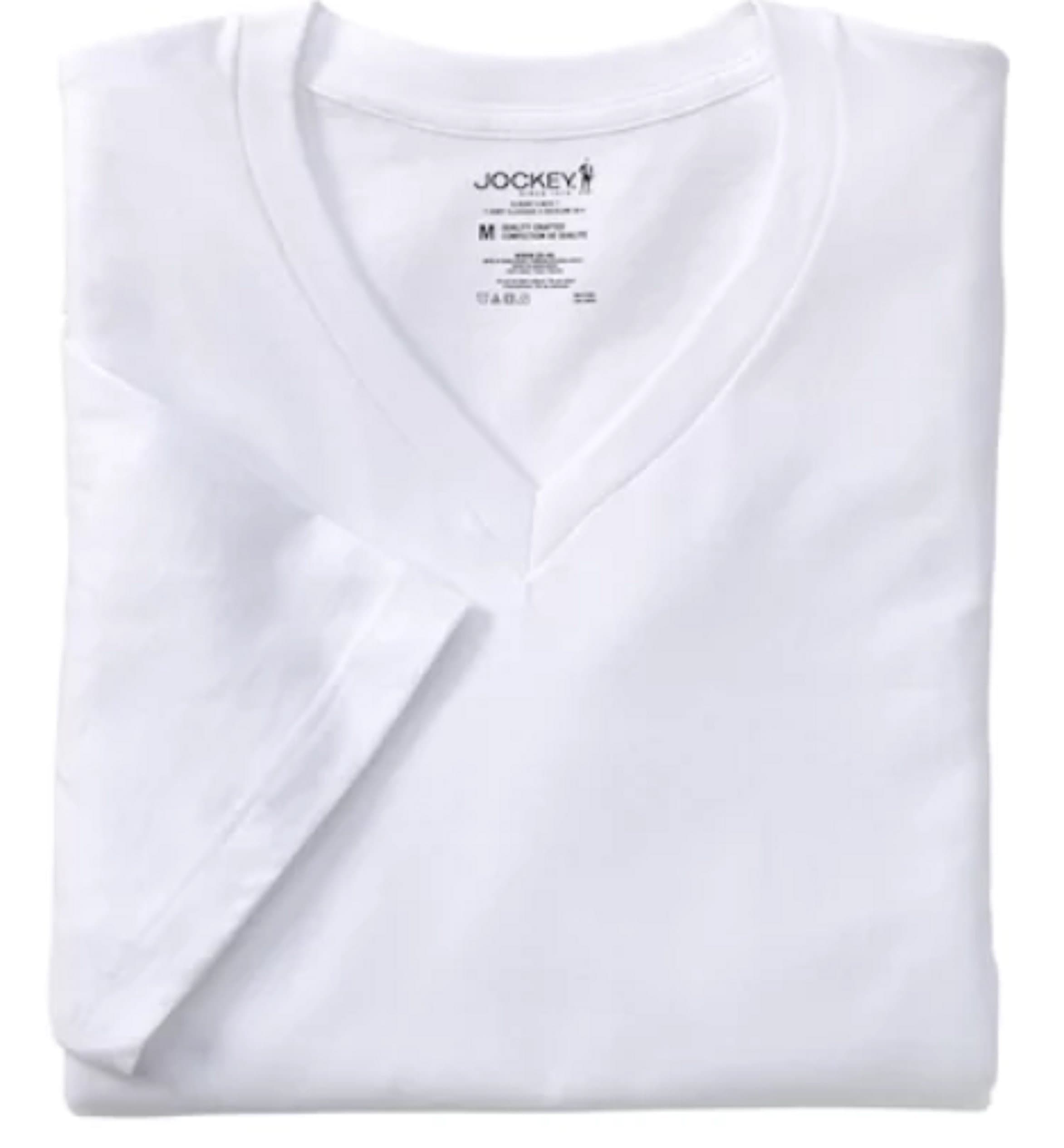 Men's 3-Pack + 1 Bonus Classic StayDry V-Neck Tee (Medium) White