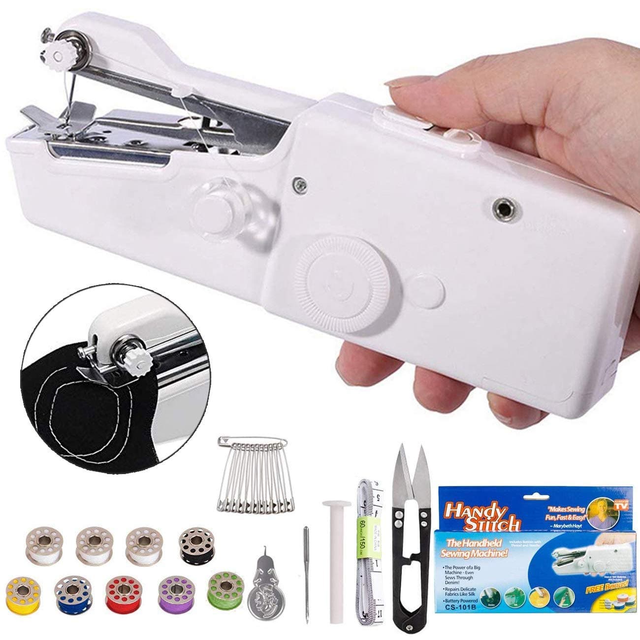 DUTISON Portable Sewing Machine, Mini Cordless Handheld Stitch Electric Household Tool for Fabric, Clothing, Kids Cloth, Home Travel Use