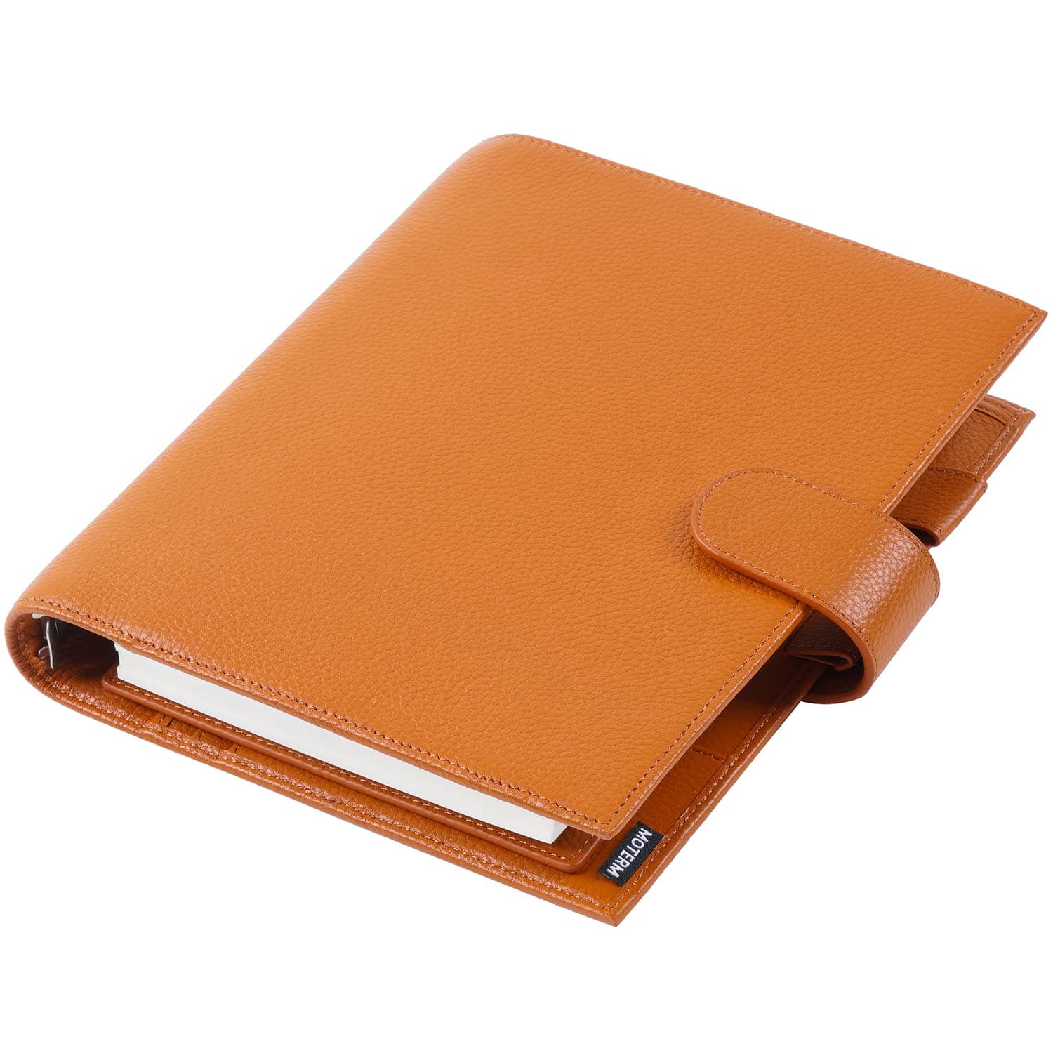 Moterm A5 Luxe Rings Planner - Genuine Leather Binder Organizer (Pebble-Burnt Orange, 30mm Ring)