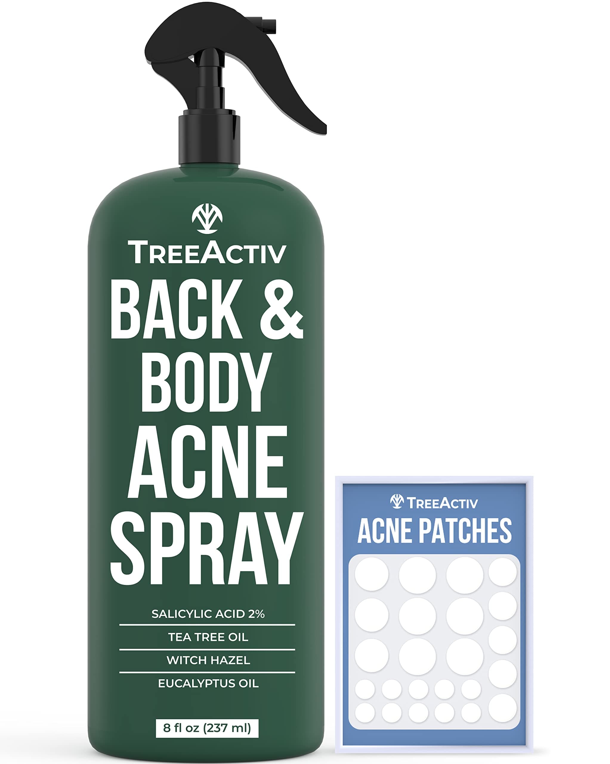 TreeActiv Acne Eliminating Body Spray | Natural Body, Back, Butt, Chest and Shoulder Acne Treatment | Salicylic Acid | Tea Tree | Aloe | Witch Hazel | Menthol | Mint | Men, Women, Teens | 8 fl oz
