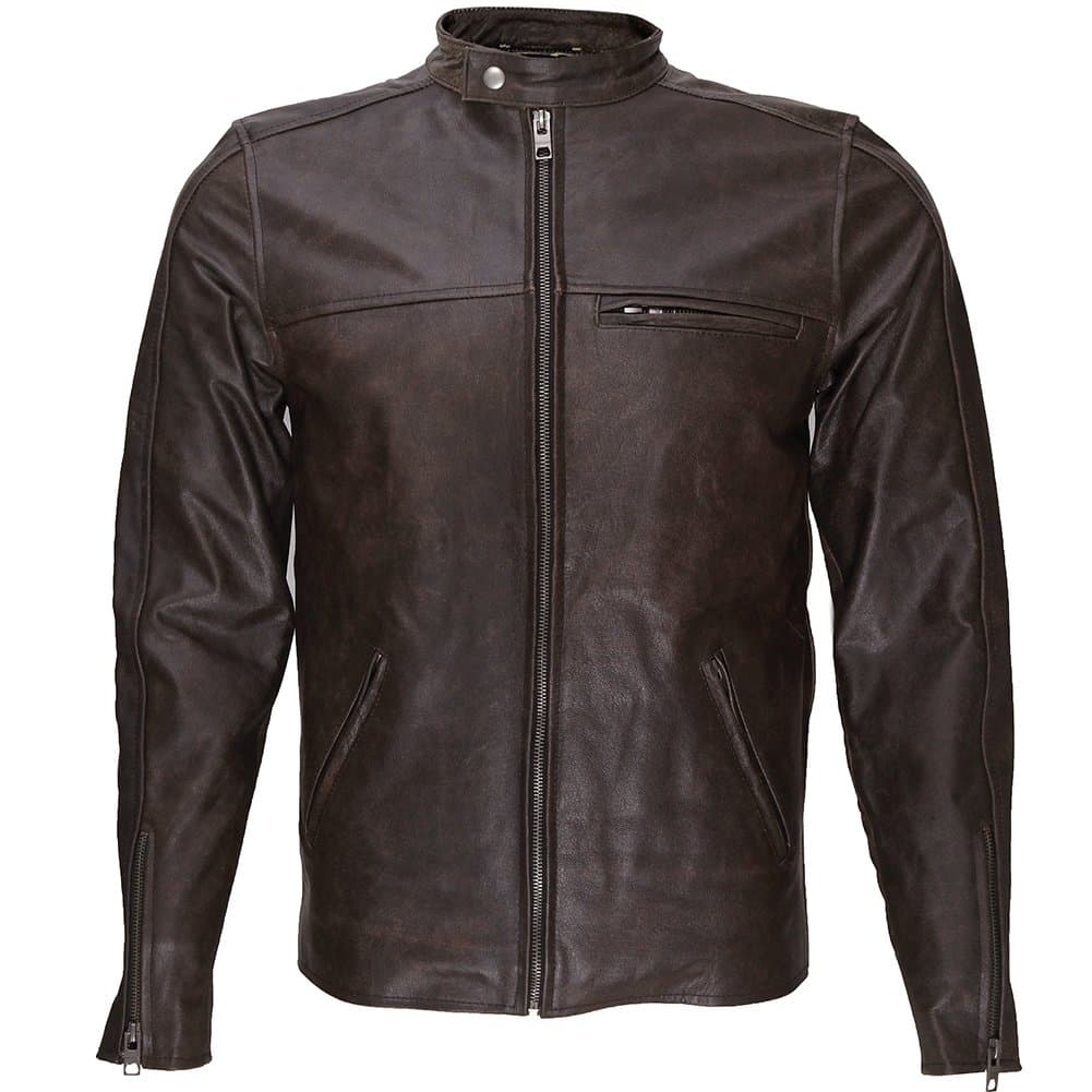 Distressed Brown Cafe Racer Biker Moto Cowhide Leather Jacket - M2