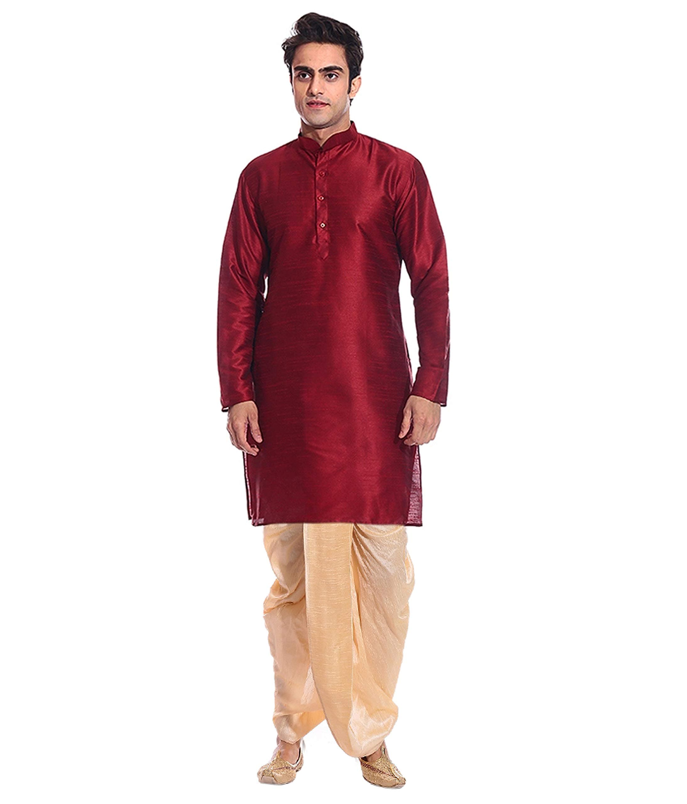 Men Dupion Silk Readymade Dhoti Kurta Set