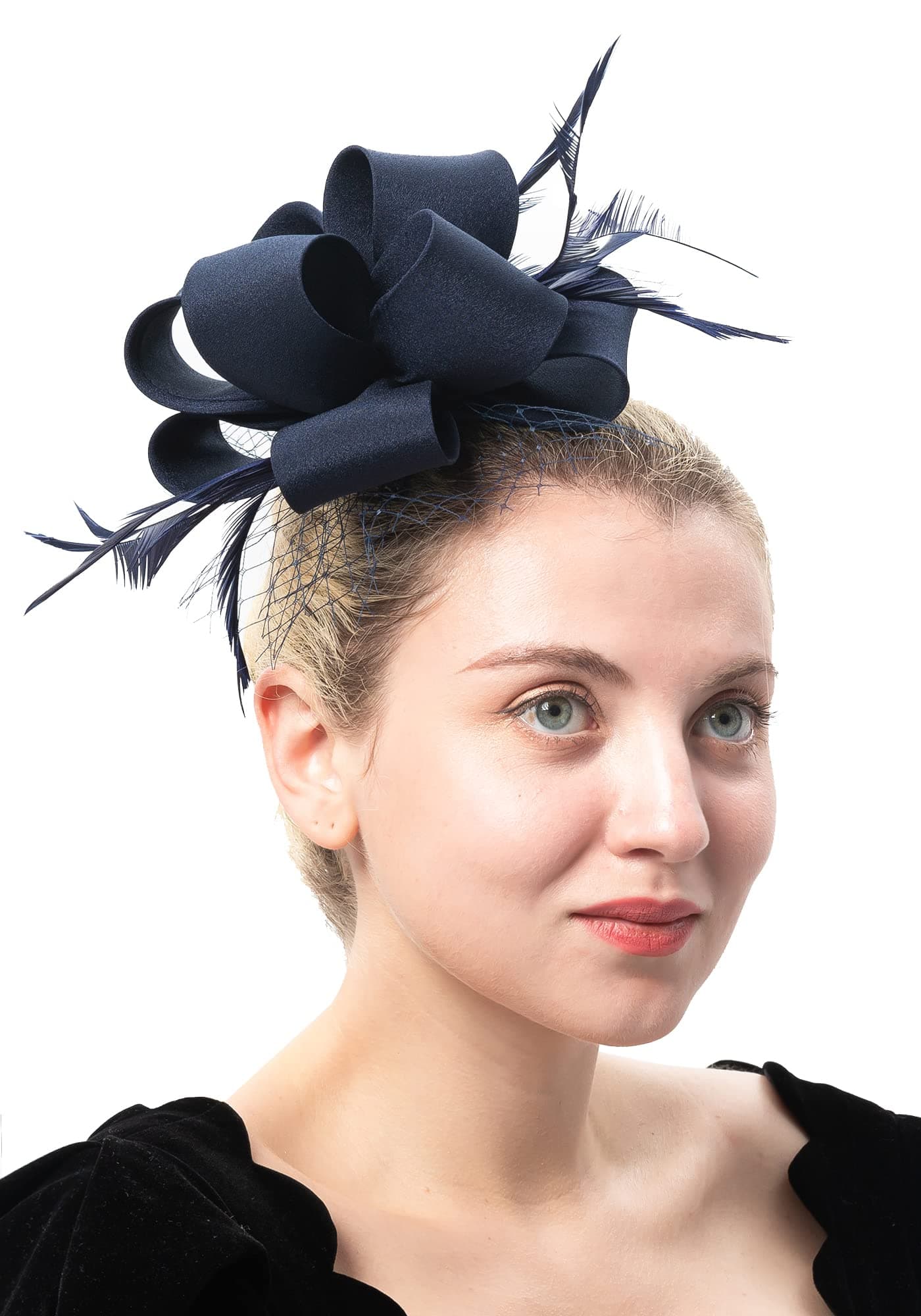 MyjoydayWomen's Fascinators Hat for Tea Party Church Cocktail, Feathers Veil Headband with Hair Clip