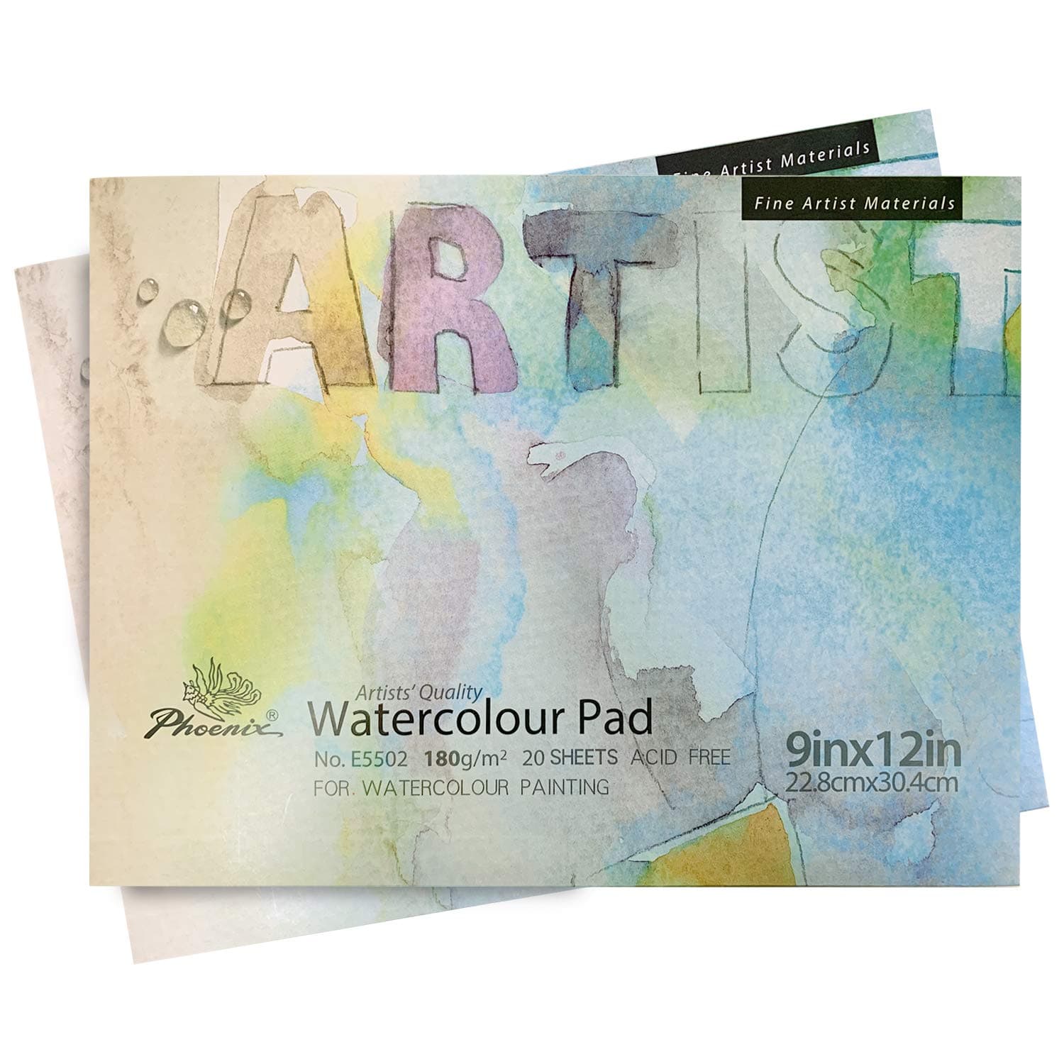 PHOENIX Watercolor Paper Pad - 9x12 Inch/2 Pack - 110 LB 20 Sheets Art Pad, Hot Pressed Painting Paper for Water Soluble Paints