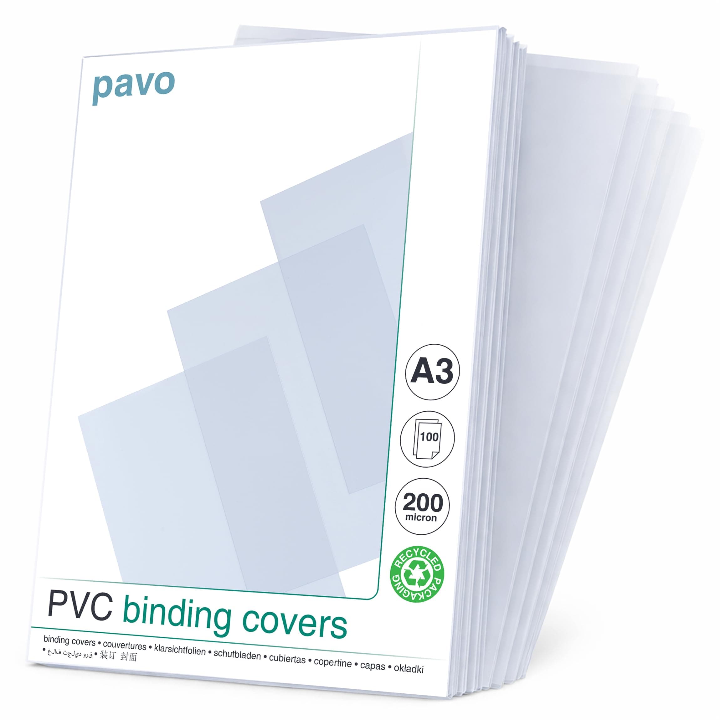 Pavo - A3 200 Micron PVC Glass Transparent Cover - Clear (Pack of 100)