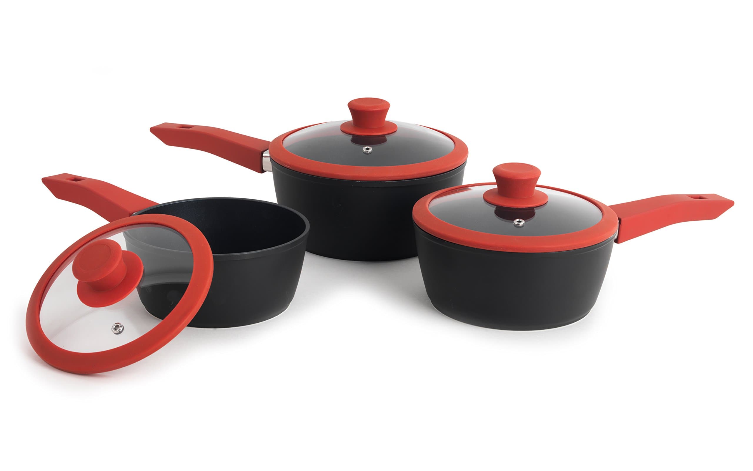 Progress BW04943R Forged Aluminum Non Stick 3 Piece Saucepan Set, 16/18/20 cm, Red