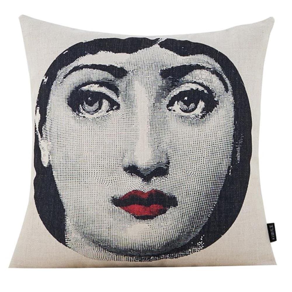 Pop Art Throw Pillow Cover Cotton Linen Cushion Cover Case Shabby Chic Farmhouse Pillowcase Cover Pillow Shell Beautiful Woman Red Lips for Sofa Bed 18''x18''