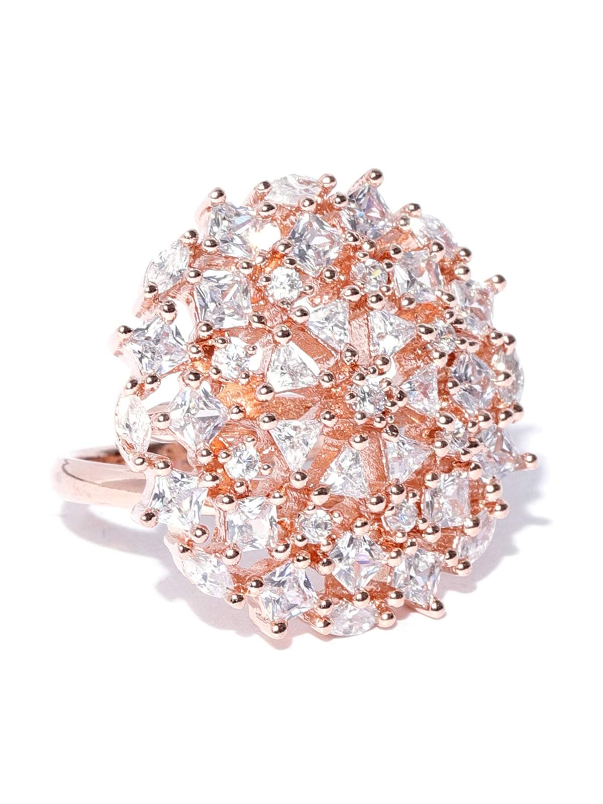 Sparkling Cubic Zirconia Rose Gold Adjustable Finger Ring For Women-ZPFK8384
