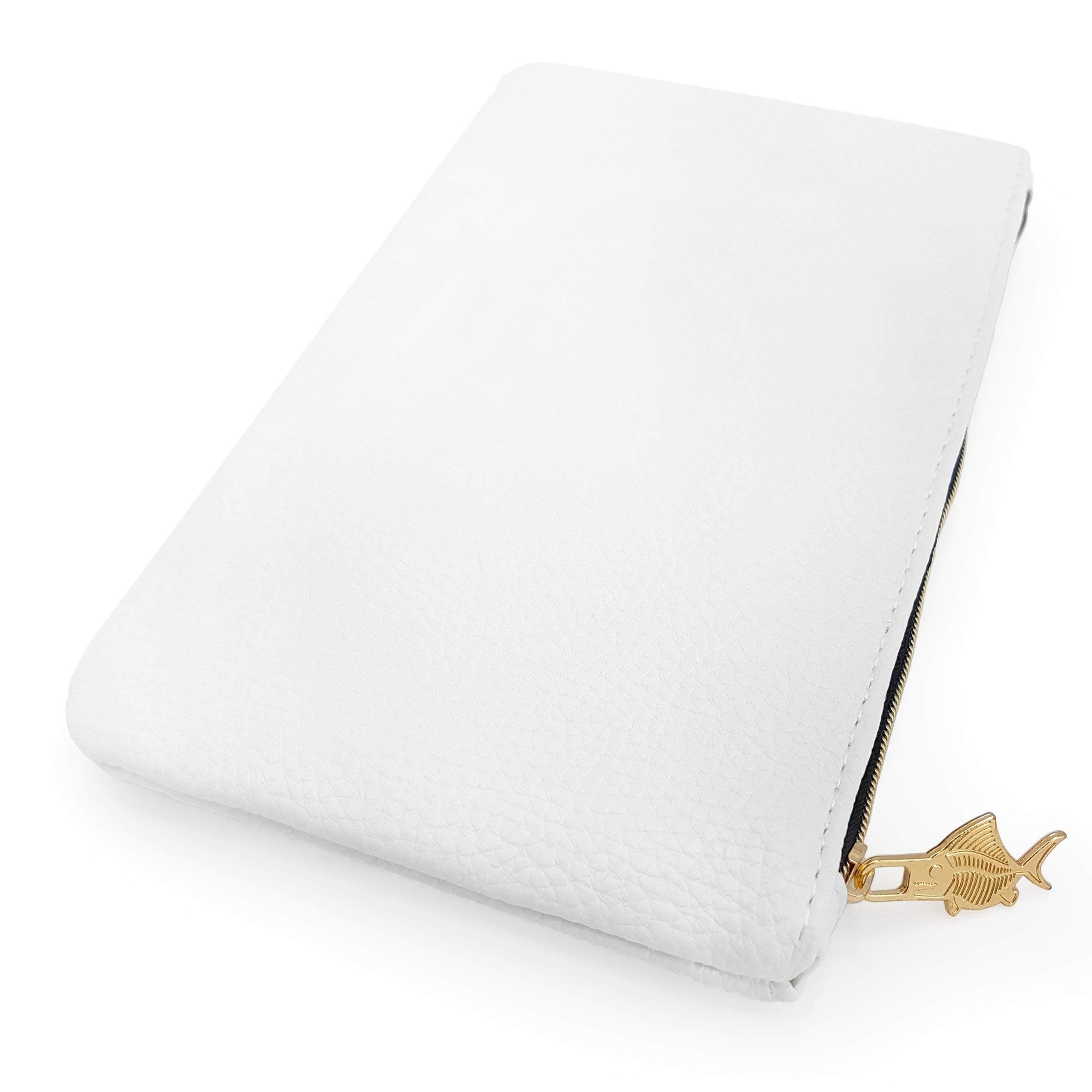 Faux Leather Pencil Case - Leather Look Makeup Bag - White with Gold Zip