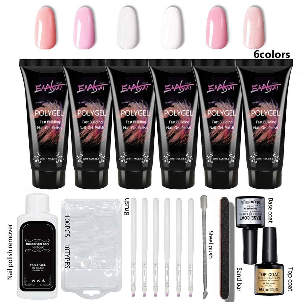 Maigin 18Pcs/Set Poly Gel Set LED Soak Off Nail Extension Quick Builder Base Top Coat Brush Tips Nail Art DIY Kit
