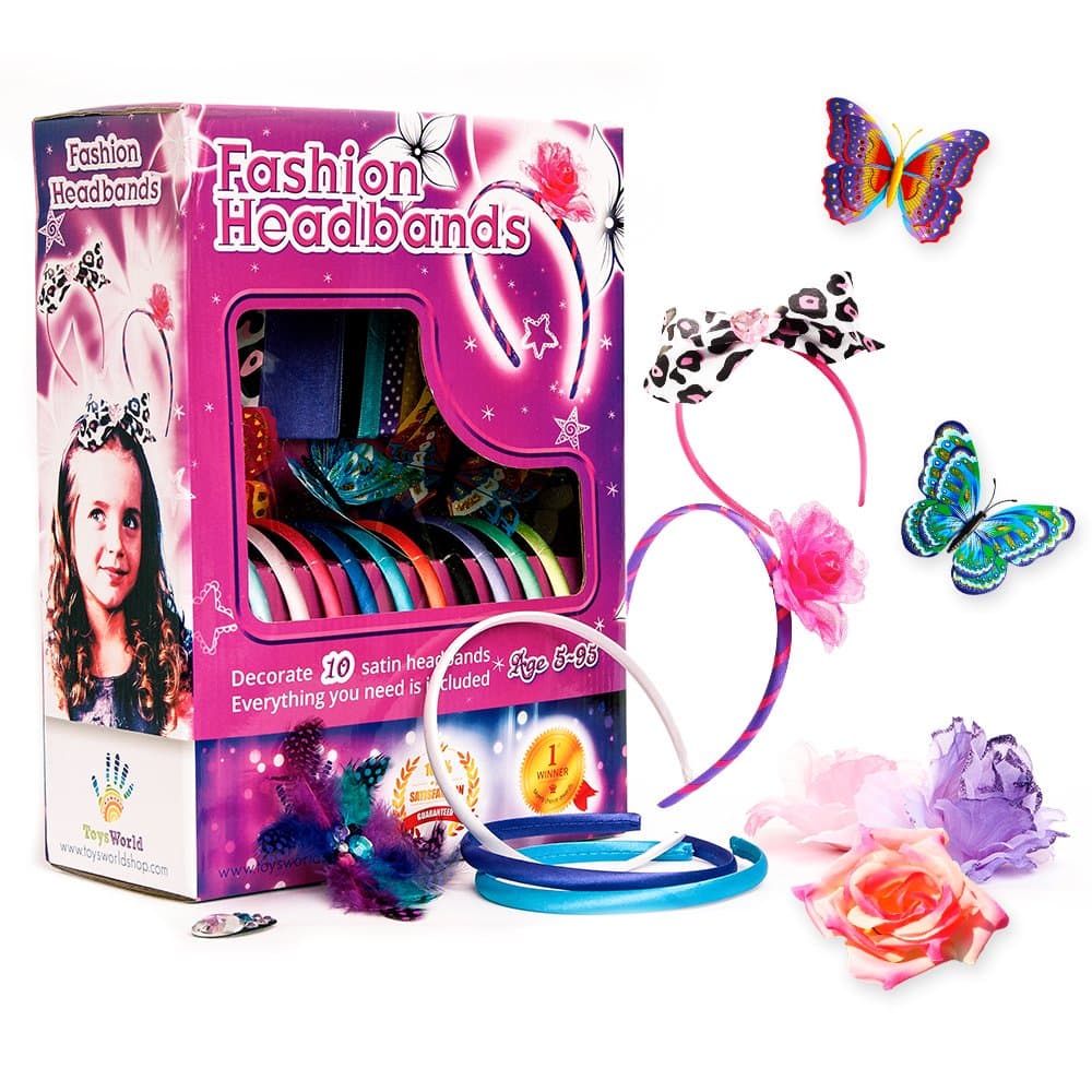 Fashion Headbands for Girls - 60 Pcs DIY Satin Women Girl Jewelry Making Kit - Hair Accessories Flowers Rhinestones Roses Butterfly Arts Crafts for Girls - Make Your Own Headbands