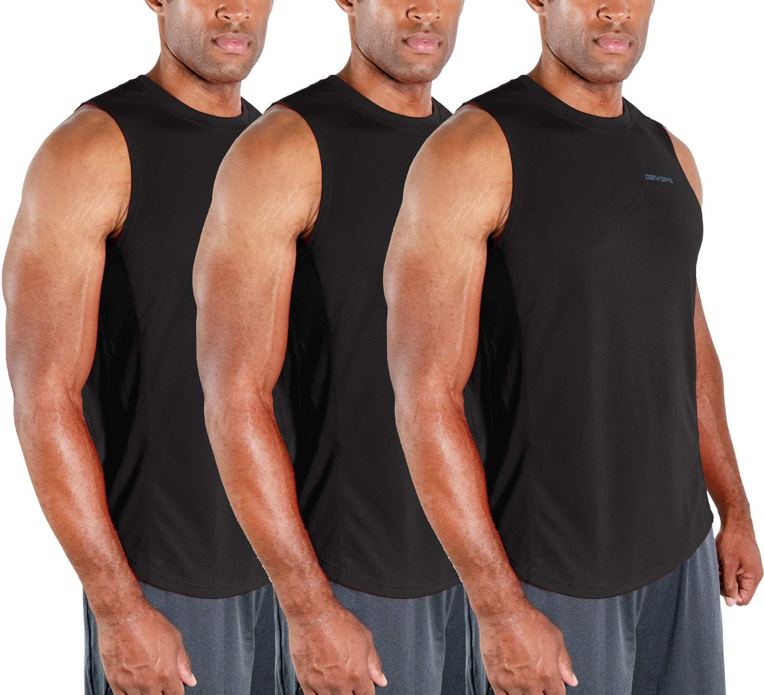 DEVOPS 3 Pack Sleeveless Men's Muscle Shirts Dry Fit Tank Top for Gym Workout, Training, Running, Quick Dry Activewear