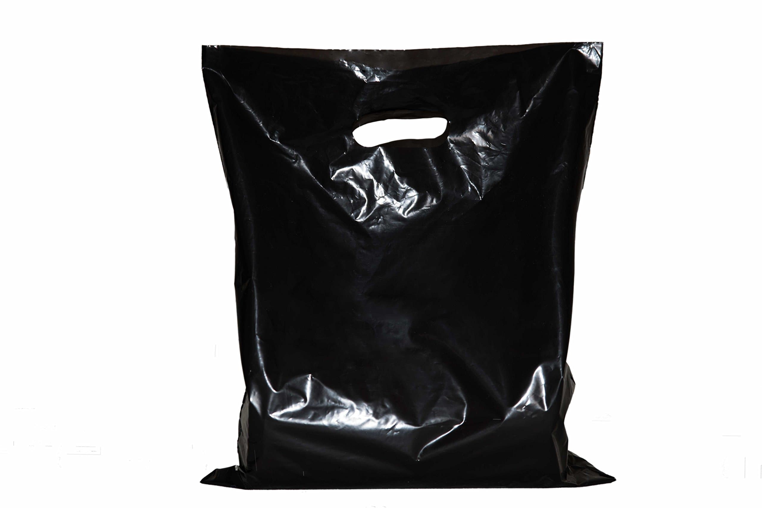200 small glossy black merchandise bags, retail shopping bags with handles (die-cut), 9" x 12" at a wholesale price; perfect for small shops and stores, trade shows, garage sales and events