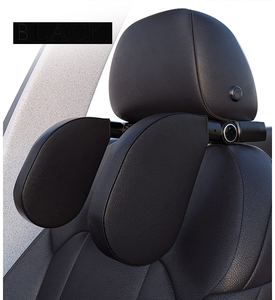 Qadir Car Seat Headrest Pillow Premium Head Neck Support Detachable matching storage hook and aromatherapy ,Both Sides Travel Sleeping Cushion for Kid Adults (Black)