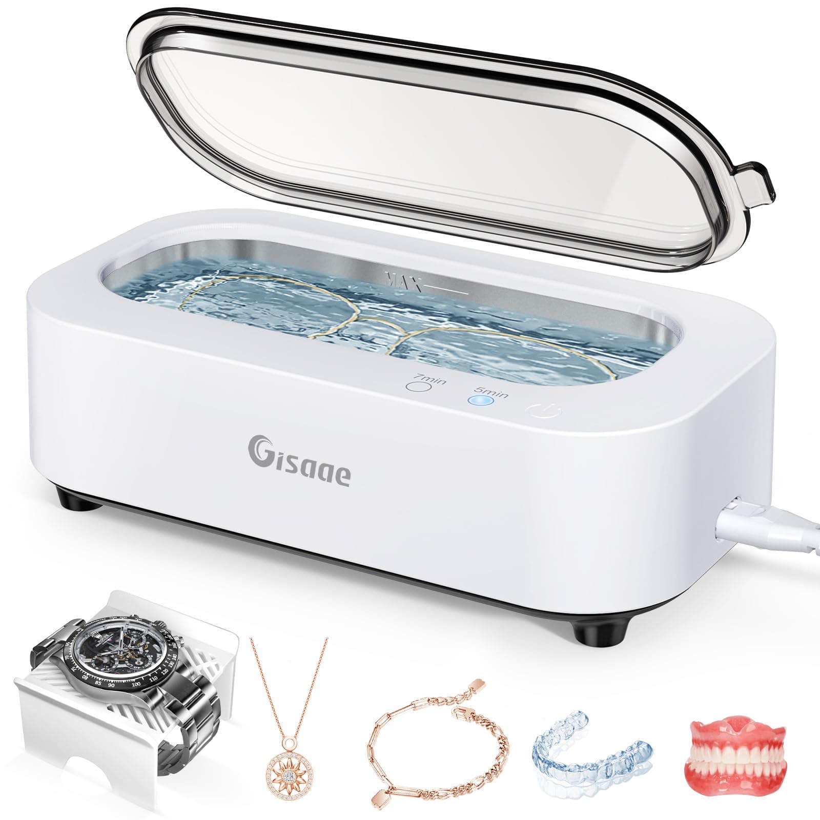 GisaaeGisaae Ultrasonic Cleaner, 48000Hz Jewellery Cleaner with 2 Modes Glasses Cleaner 350ML Sonic Jewellery Cleaner Machine for Cleaning Set with Stand for Jewelry Silver Ring Glasses Denture