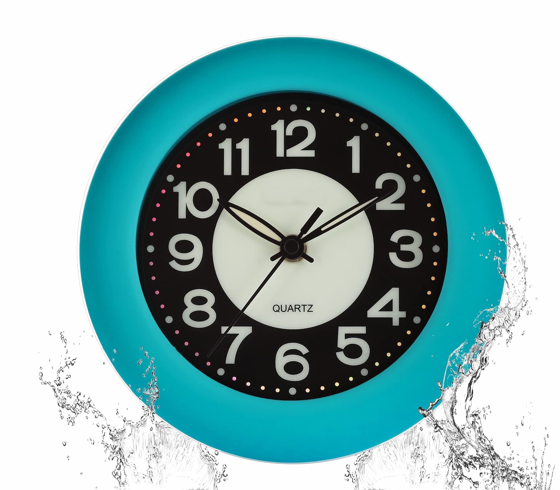 Shower Clock Luminous Bathroom Wall Clock, Waterproof for Water Spray, Battery Powered, Non Ticking Silent Analog Clocks for Indoor Outdoor Gardens (Blue)