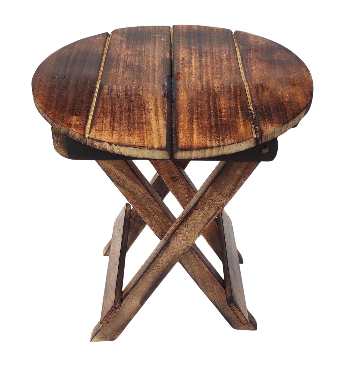 Handmade Wooden Outdoor Adirondack Natural Brown Foldable Coffee Table, End Table For Poolside Garden, Living Room, Bedroom, Small Spaces (Round, 12 Inch), Gummy Bear