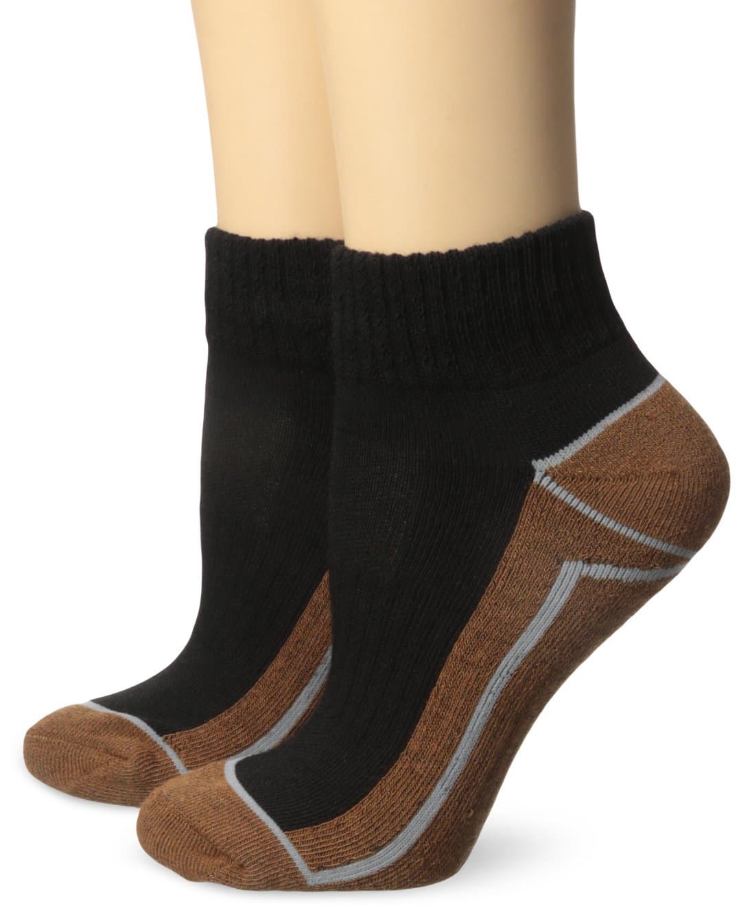 Copper Sole Women's Athletic Ankle Socks, Black/Grey, 9-11 Sock/4-10 Shoe, 2-pack