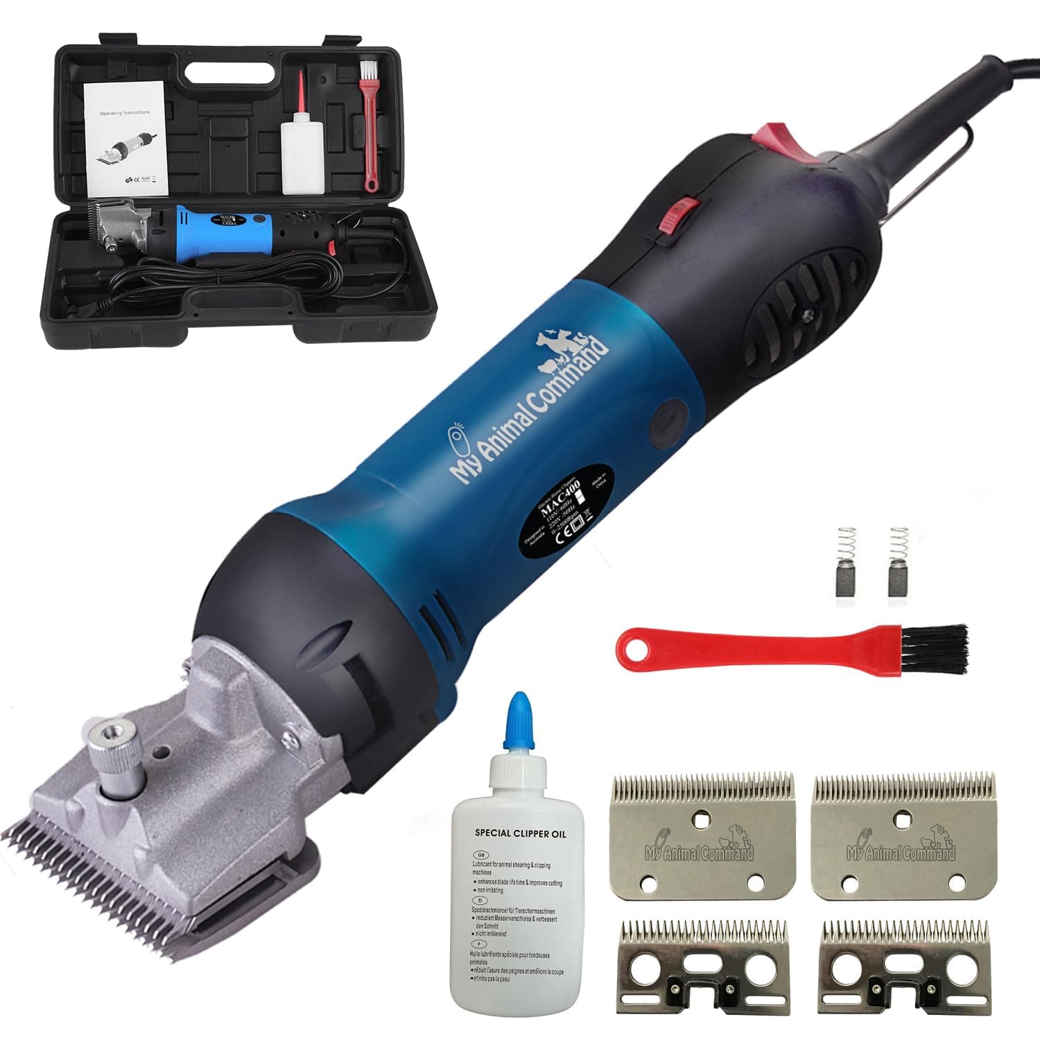 110V 400W Heavy Duty Professional Horse Clippers Kit Animal Grooming 6 Speeds Shaving Thick Coats Fur Hair Ponies Equine Pigs Cattle Farm Livestock 2 Blades