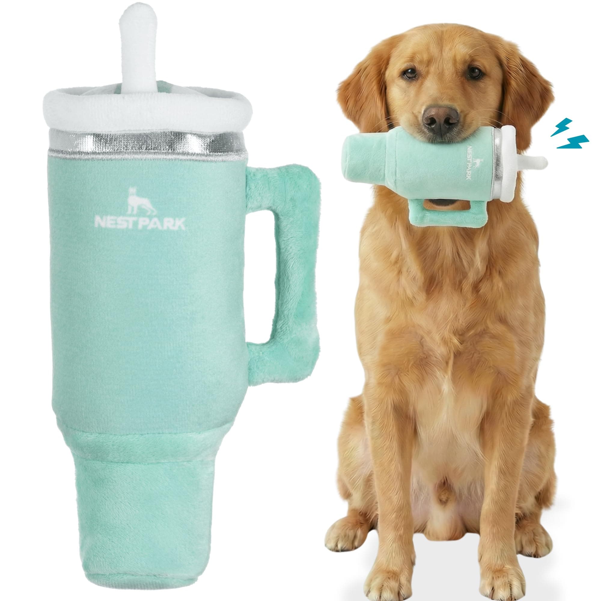 Nestpark Tumbler Cup Funny Dog Toy - Parody Plush Squeaky Crinkle Dog Toy (Seafoam Green)
