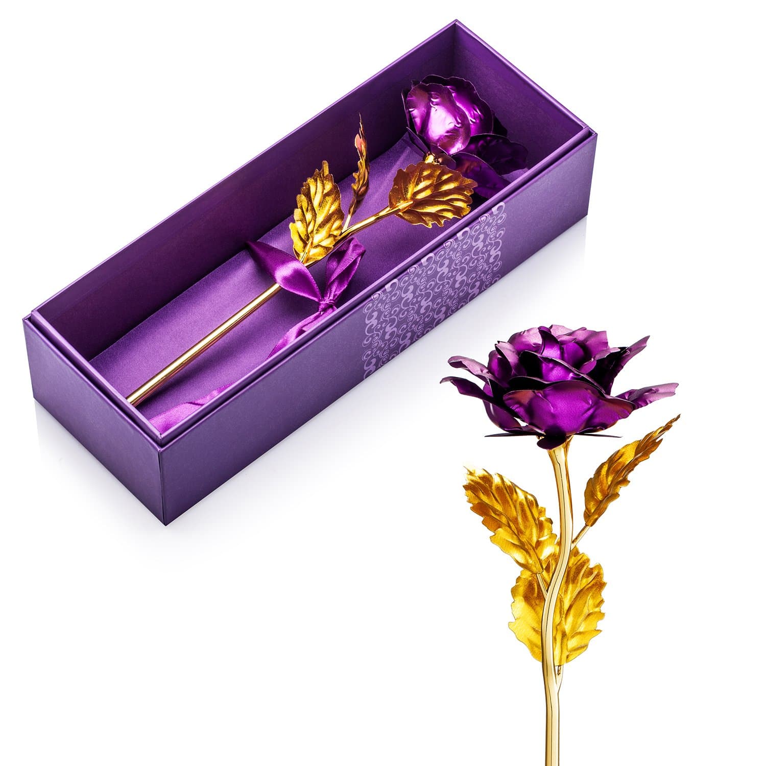 9.8-inches Gold Foil Rose - Best Valentine's Day Gifts - Handcrafted & Last Forever! Gift Box and Gift Card Included (Purple)