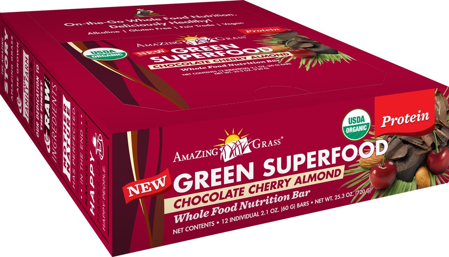 Amazing Grass Whole Food Nutrition Bar, Chocolate Cherry Almond - Protein, Box of 12 Bars, 2.1 Ounce (Pack of 12)