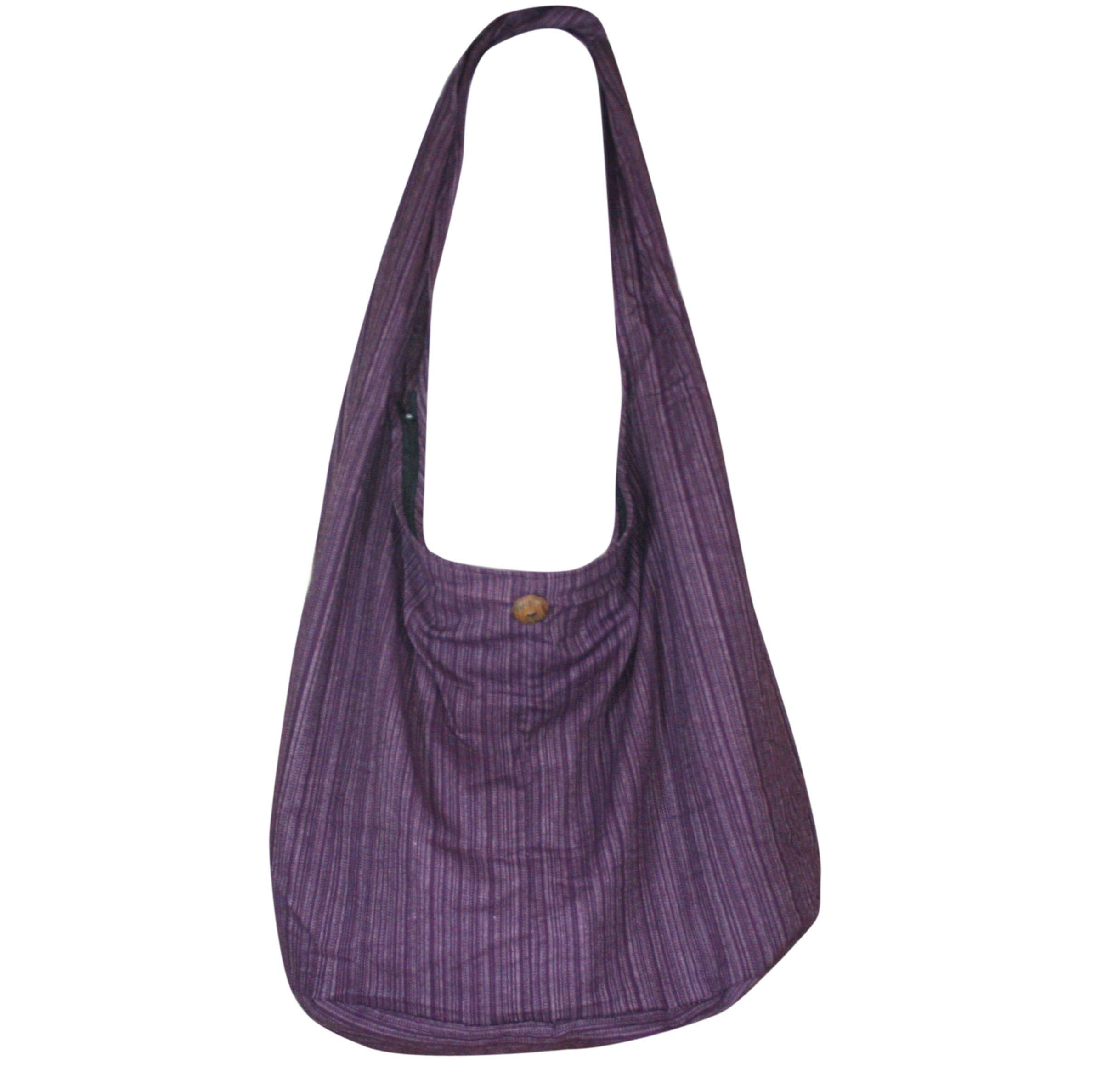 Thai Monk Buddha Cotton Sling Line Vertical Crossbody Messenger Bag Shlouder Purse Hippie Hobo Color Purple