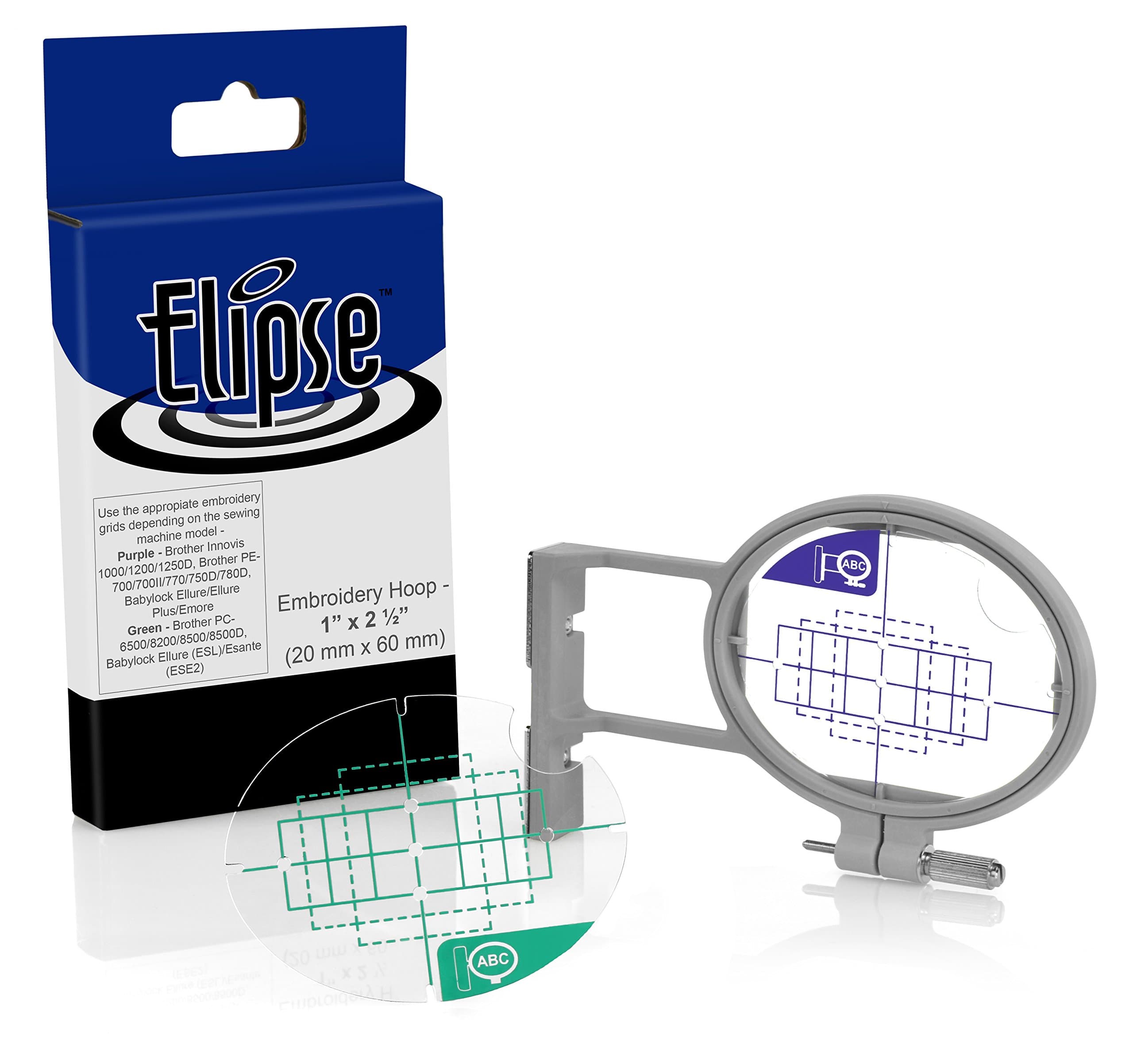 Elipse 1.5-inch x 2-inch Pocket Embroidery Hoop SA442 w/Placement Grids for Brother PE-700/700II/750D/770/780D, Innovis 1000/1200/1250D, PC-6500/8200/8500 And Babylock Ellure, Emore and Esante