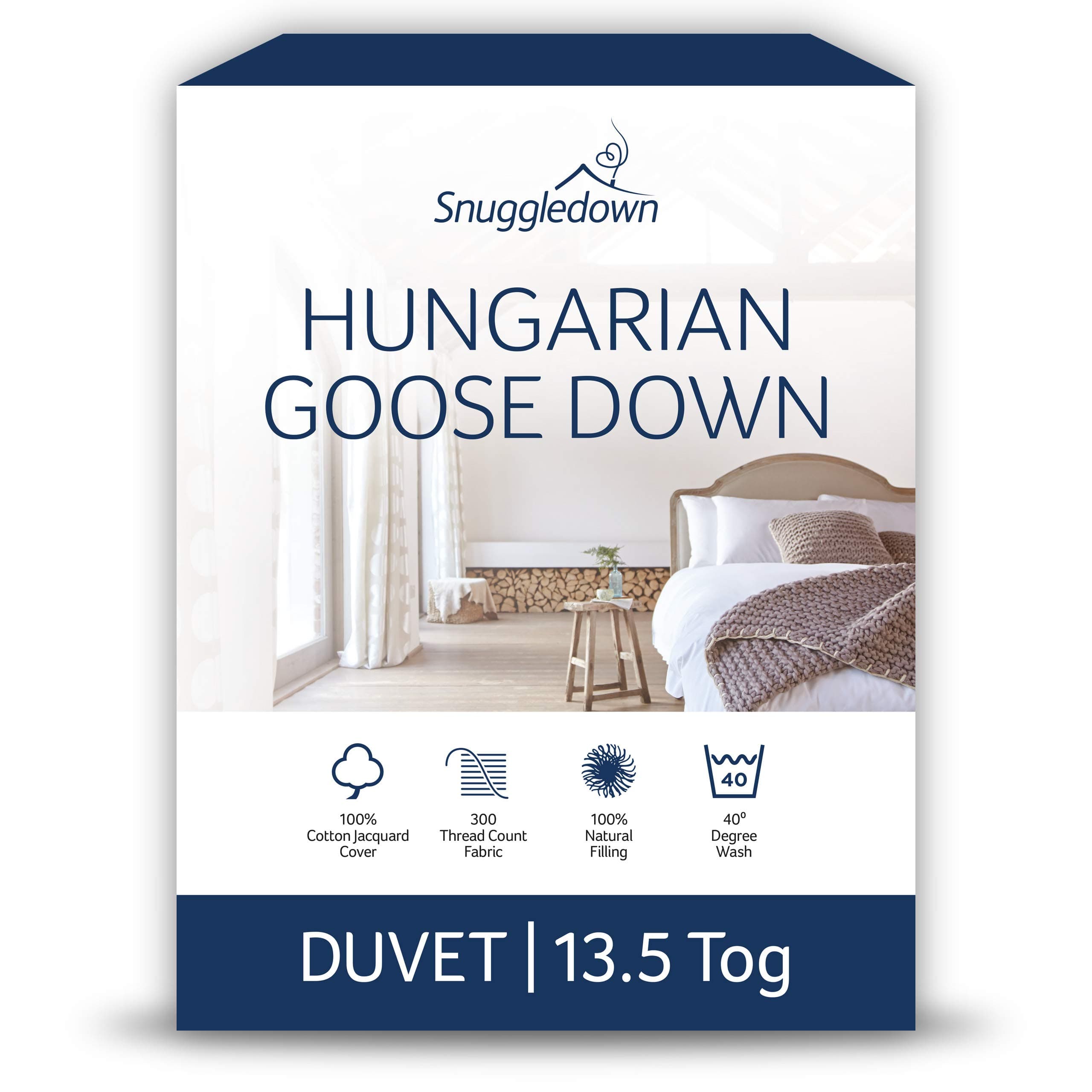 Hungarian Goose Down King Size Duvet 13.5 Tog - Warm & Cosy Winter Quilt with Ethically Sourced 80:20 Blend | UK-Made, 300tc Cotton Cover, Box Stitch, Washable (225 × 220cm)