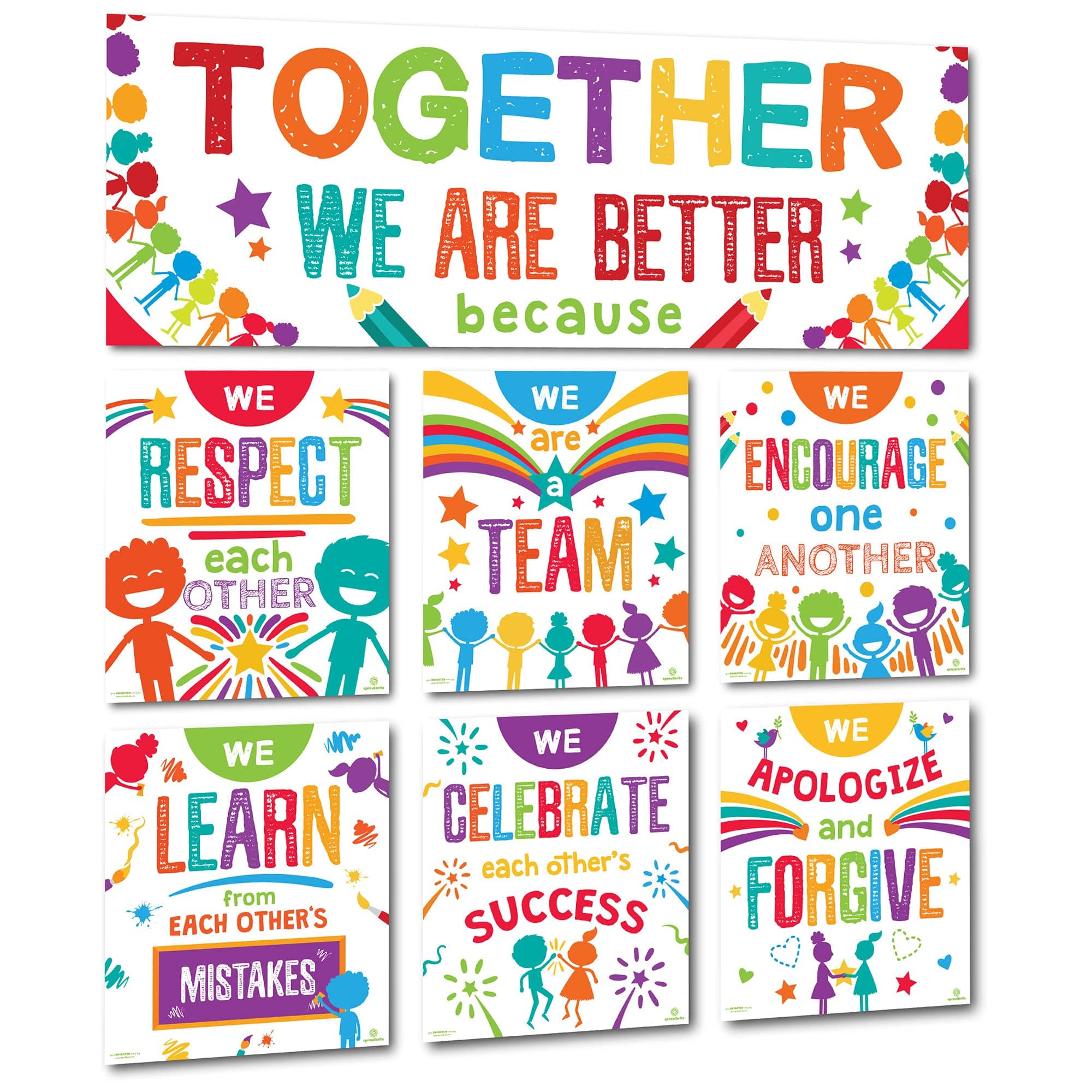Sproutbrite Classroom Banner Decorations and Poster Bulletin Board Set - Together We Are Better