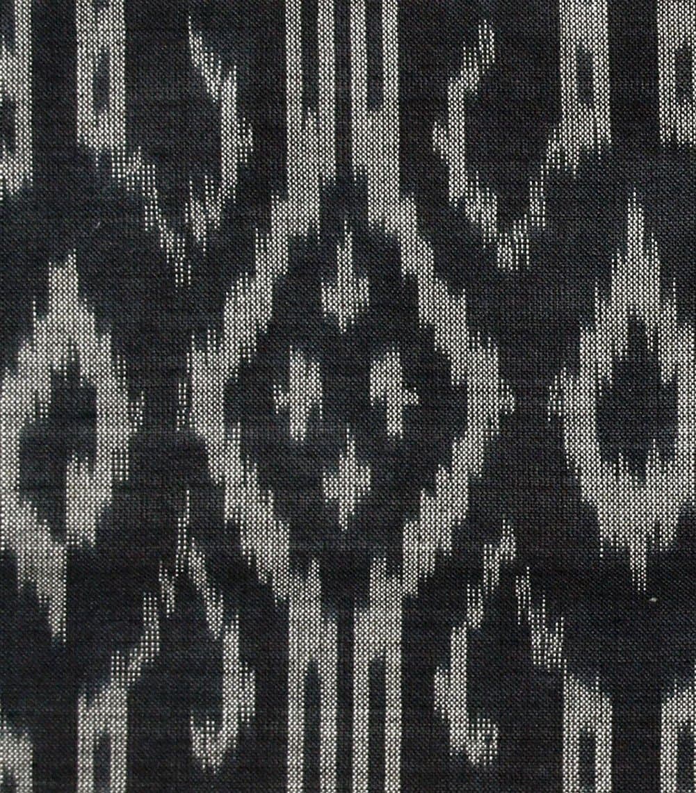 Gothic Crosses Silk Cotton Blend Black & White Ikat Hand Woven Soft Fabric 44" Wide