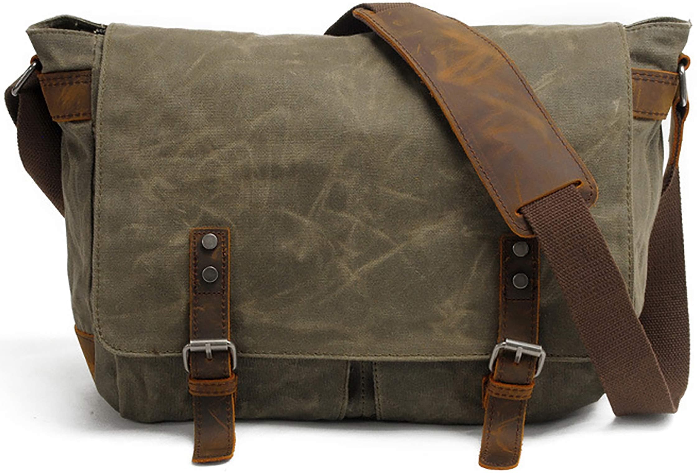 Men's Waxed Canvas Leather Messenger Bag Crossbody School Satchel Laptop Bag