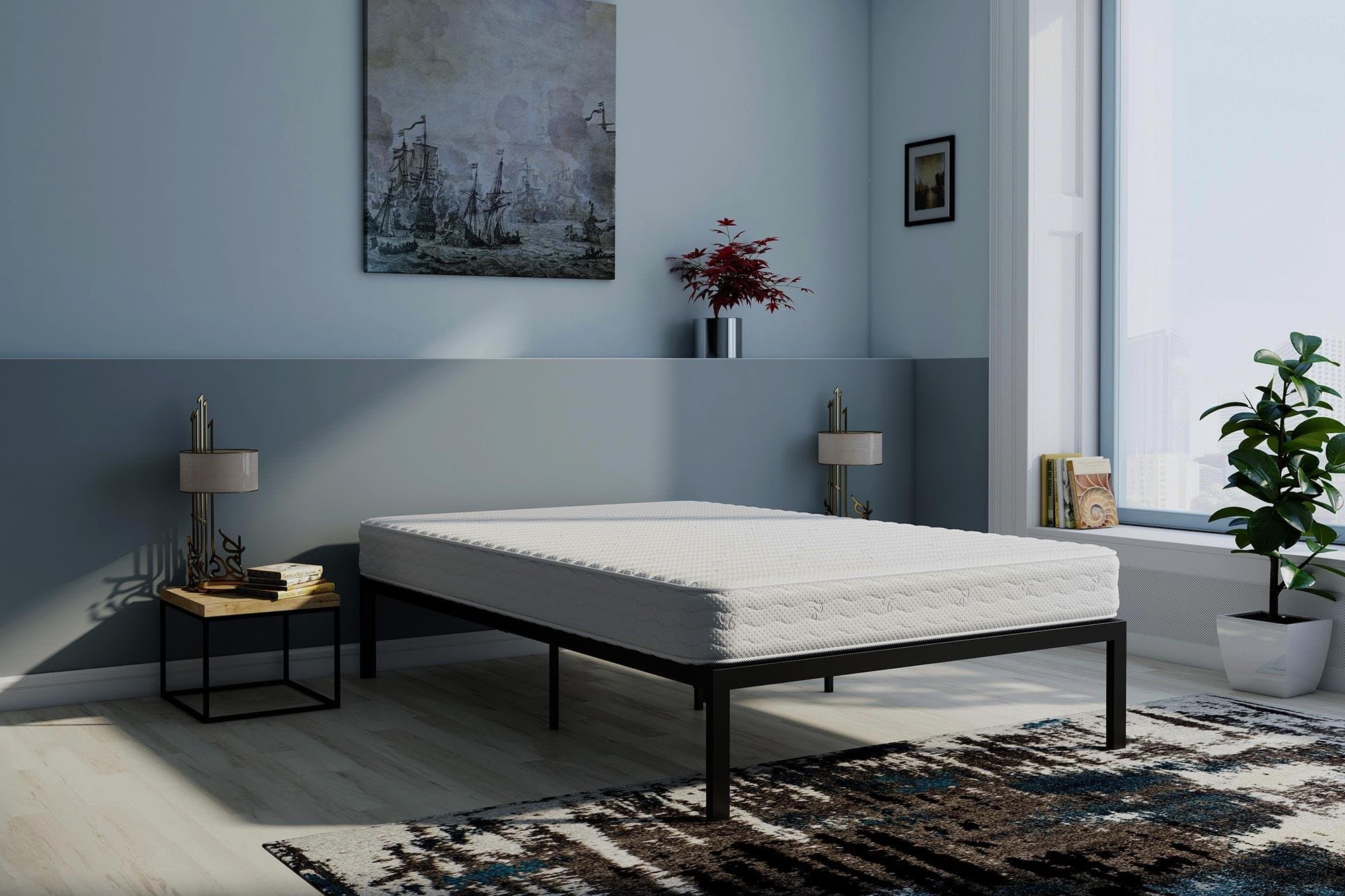 Signature Sleep Contour 8-Inch Reversible Independently Encased Coil Mattress & Premium Modern Platform Full Black Metal Bed Set