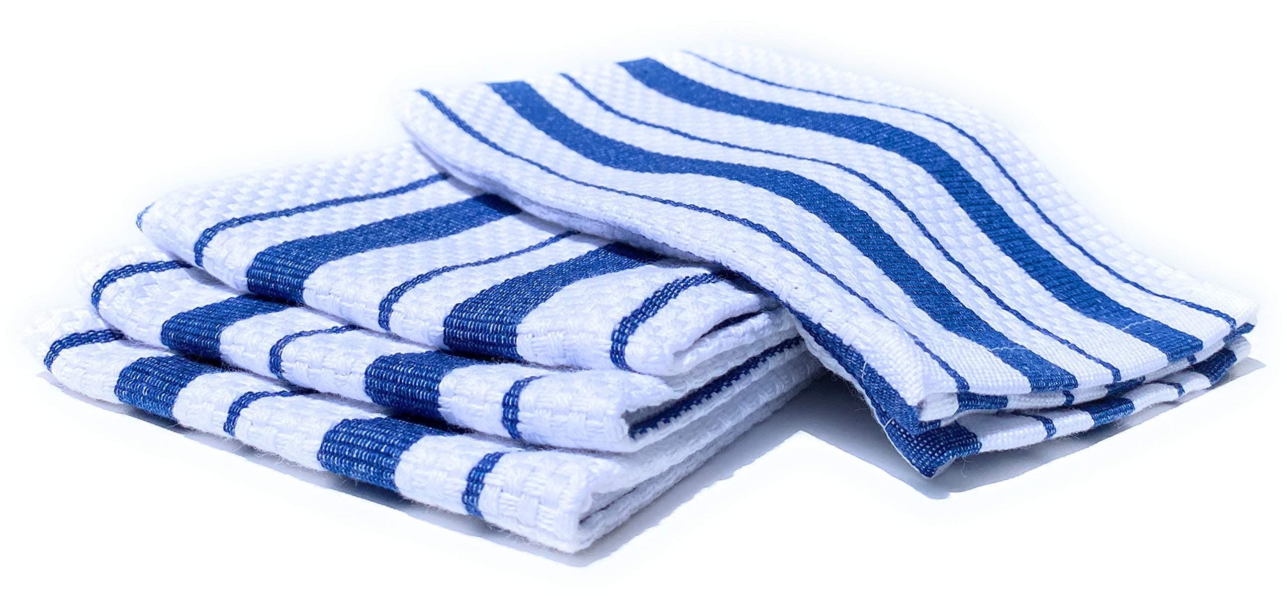Classic Stripe Kitchen Dishcloths/Dishrags, Set of 4 (Bright Blue)