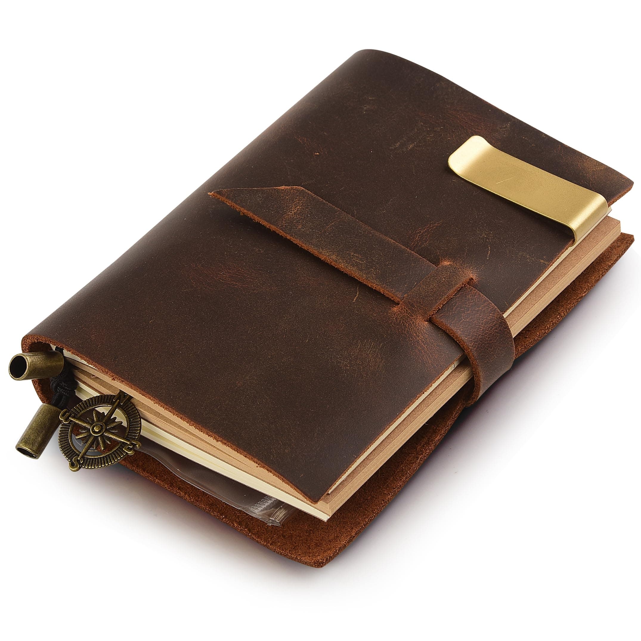 7Felicity® Classic Genuine Leather Notebook – 5.3" × 4" Refillable Pages Leather Journal – 100% handmade & Personalized - Vintage Diary - Daily Use & Traveler's Notebook - Retro Journal Bound Notebook(Style# 12S) (Refill books 13.5cm × 10cm)