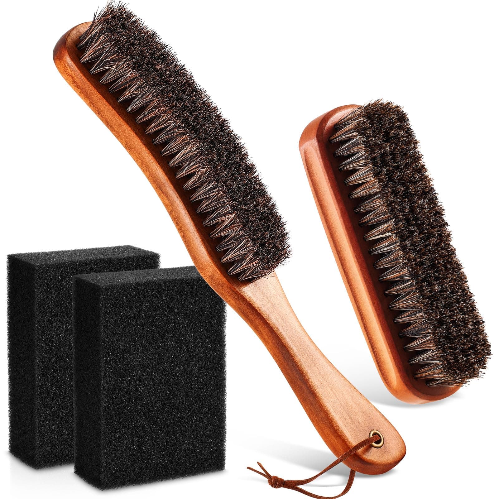 4 Pcs Horsehair Felt Hat Brush Kit with Cleaning Sponge Cowboy Clean Hat Wood Fedora Hat Cleaning Set Baseball Cap Lint Brush Remove Dust for Hair Furniture Suits Clothes(Style A)