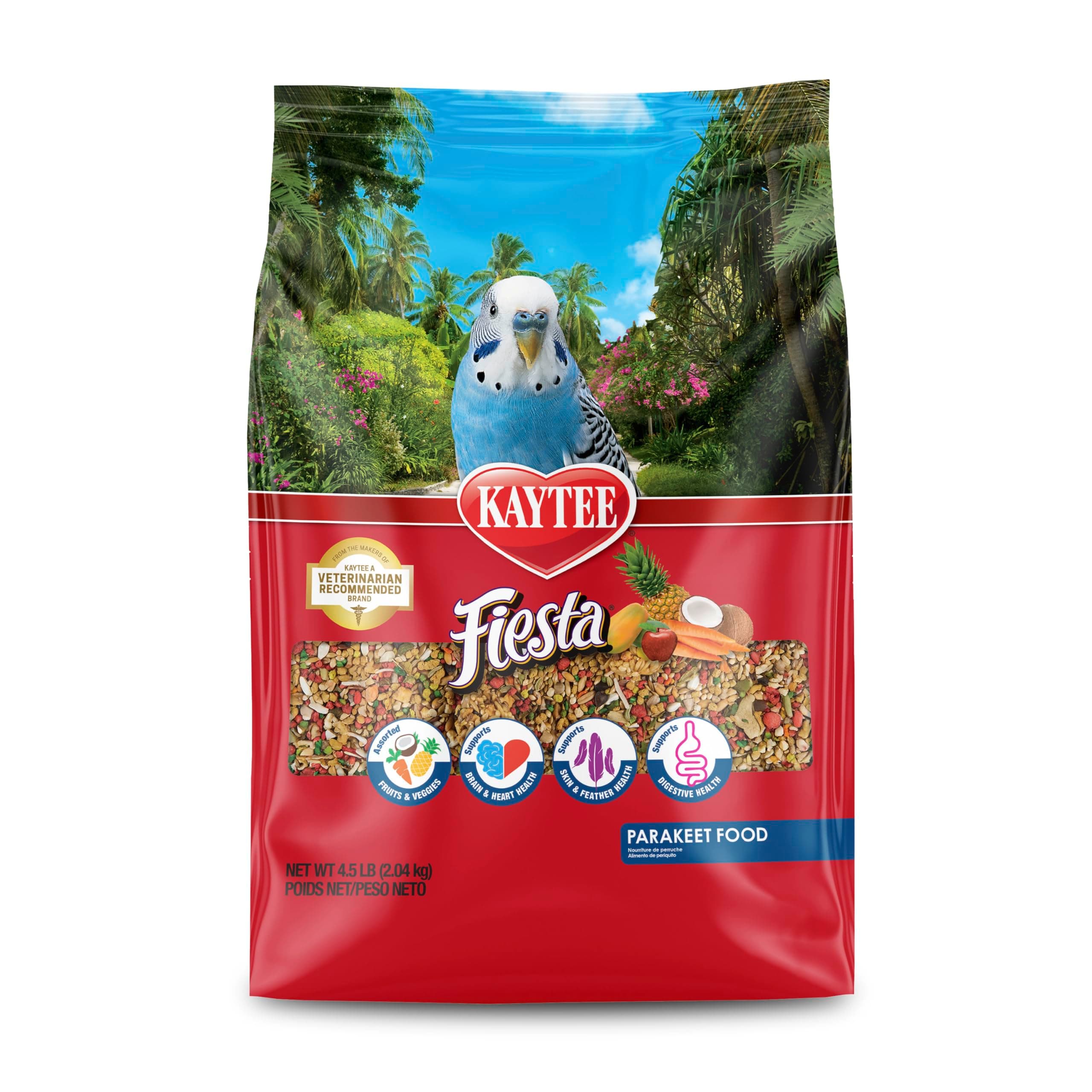 Kaytee Fiesta Parakeet Food, Nutritious and Fun Blend, Supports Skin, Feather, Digestion, Brain and Heart Health, 4.5 pounds