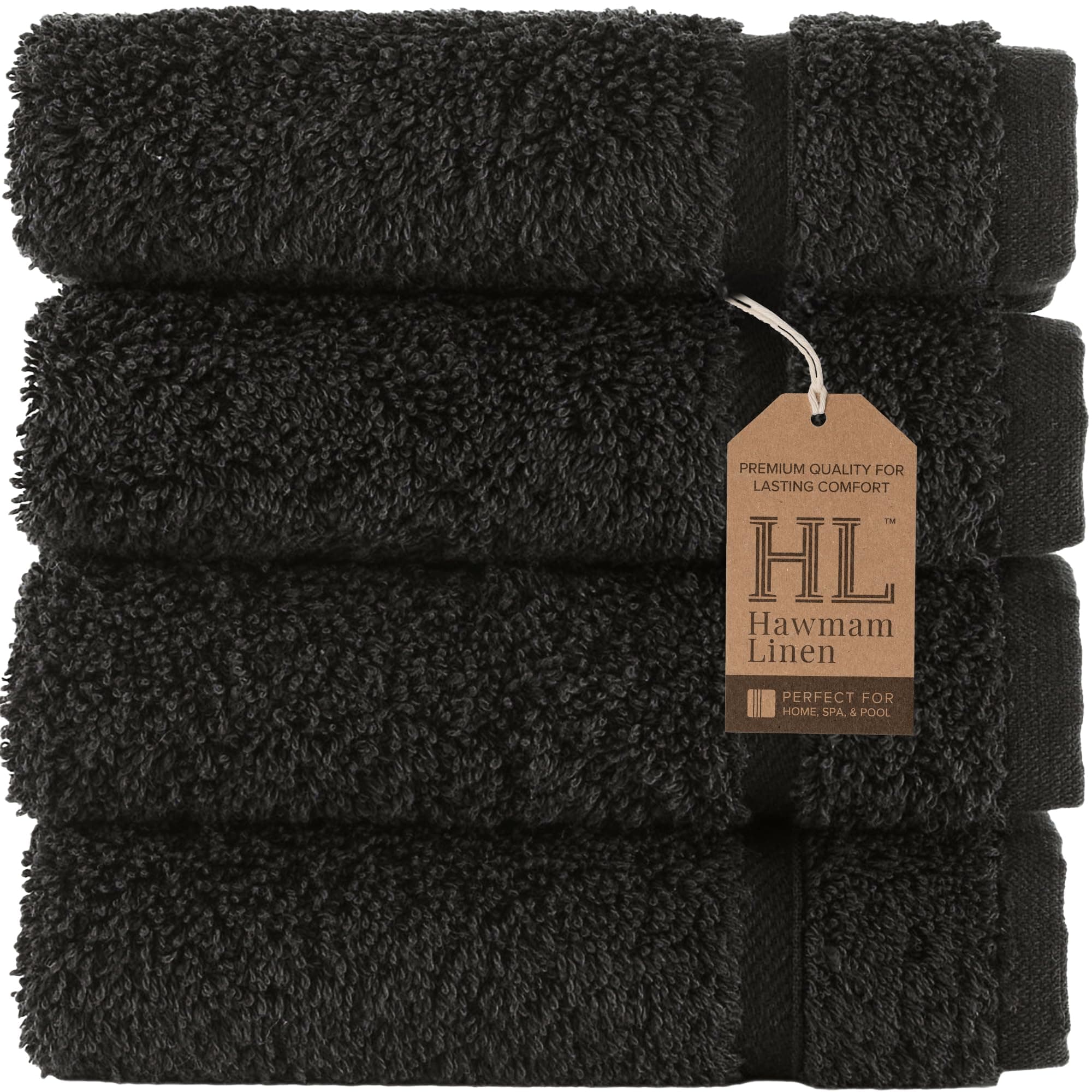 Washcloth Linen Set Premium Original Turkish Cotton, Hotel Quality for Maximum Softness & Absorbency for Face, Hand, Kitchen & Cleaning (Black, Washcloth Set)OEKO-TEX STANDARD 100
